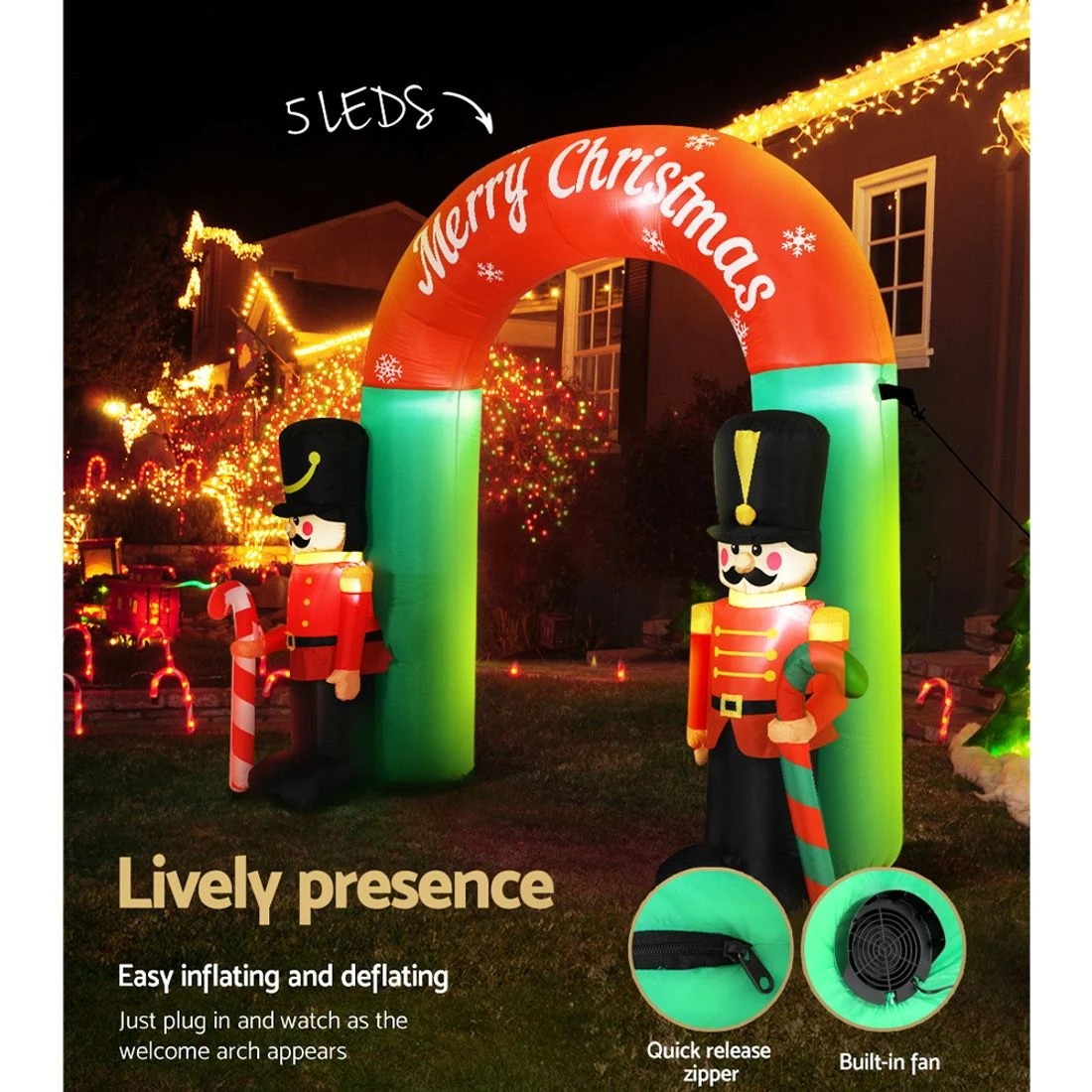 5 Jingle Jollys Christmas Inflatable Archwary Nutcracker 3M Illuminated Decorations - Multi, 5 of 7