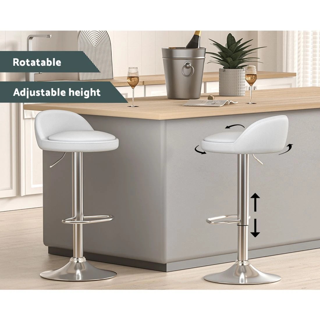 3 Artiss 2x Bar Stools PU Leather Gas Lift - White, 3 of 5