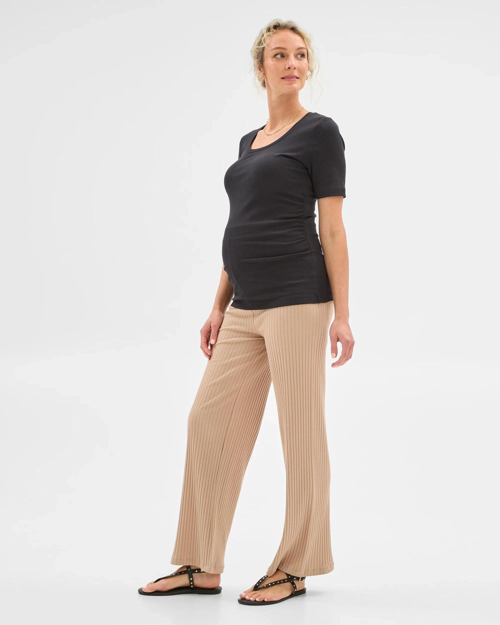 1 Target Maternity Over The Belly Rib Knit Lounge Pants BISCUIT, 1 of 6