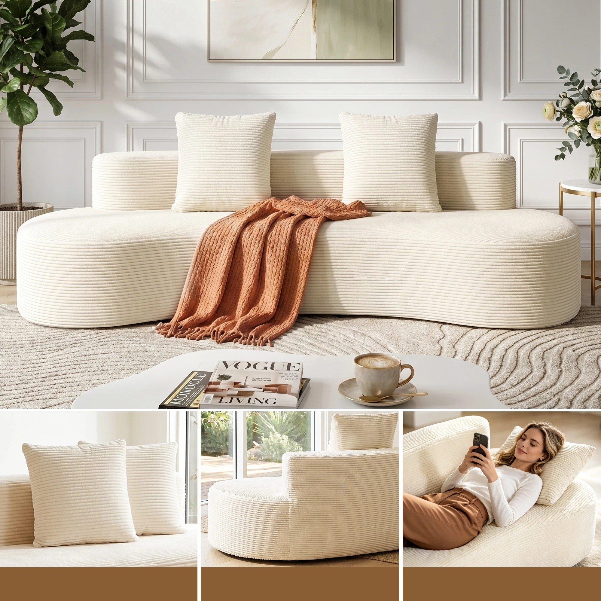 6 Artiss 228cm Modular Sofa Bed Sectional Boneless Couches for Living Room - White, 6 of 8