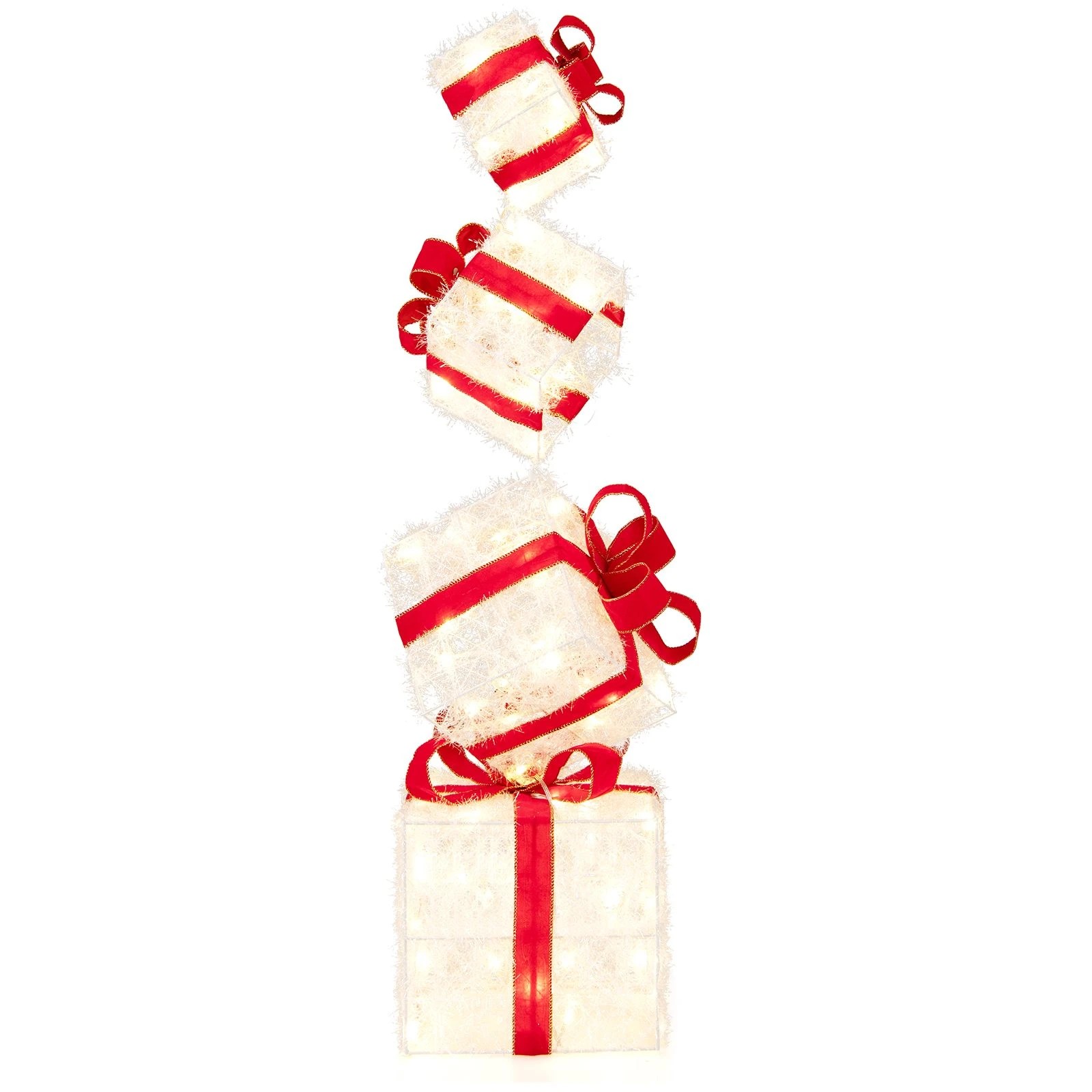 1 Costway Christmas Lighted Gift Boxes Stackable Xmas Boxes w/8 Mode LED Lights & Red Bows, 1 of 3