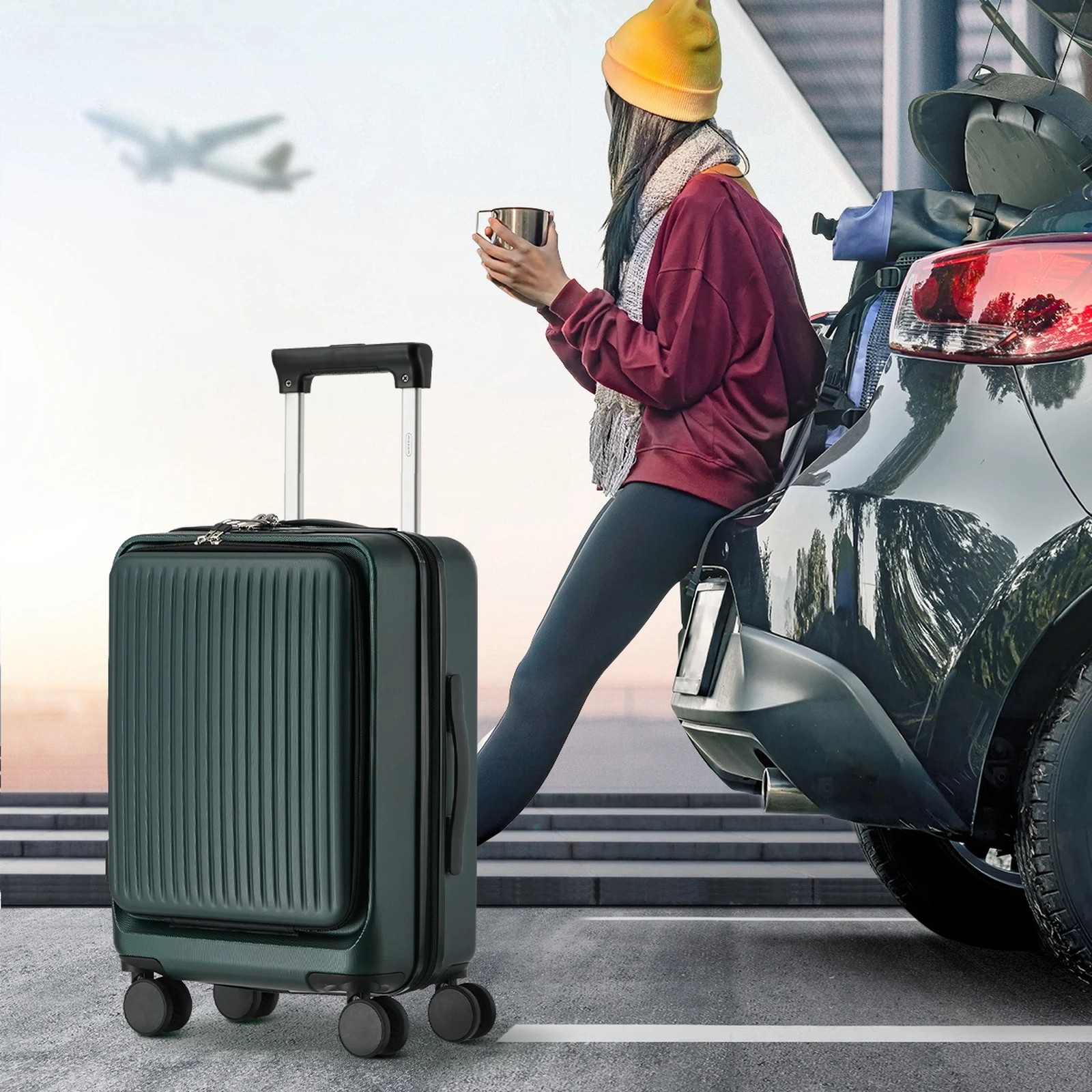 4 Mazam 24" Luggage Suitcase Front Opening Travel TSA Hard Case - Green, 4 of 10