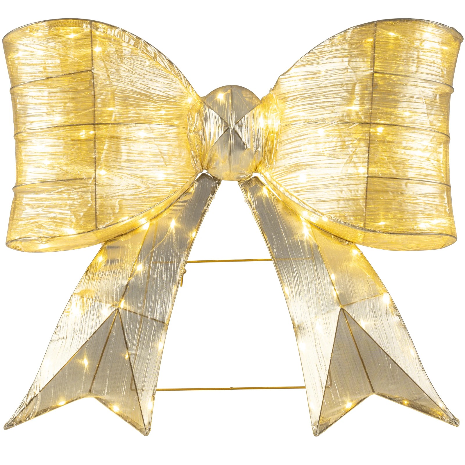 Costway Lighted Christmas Gold Bow w/Hanging Rings & Metal Stand Pre ...
