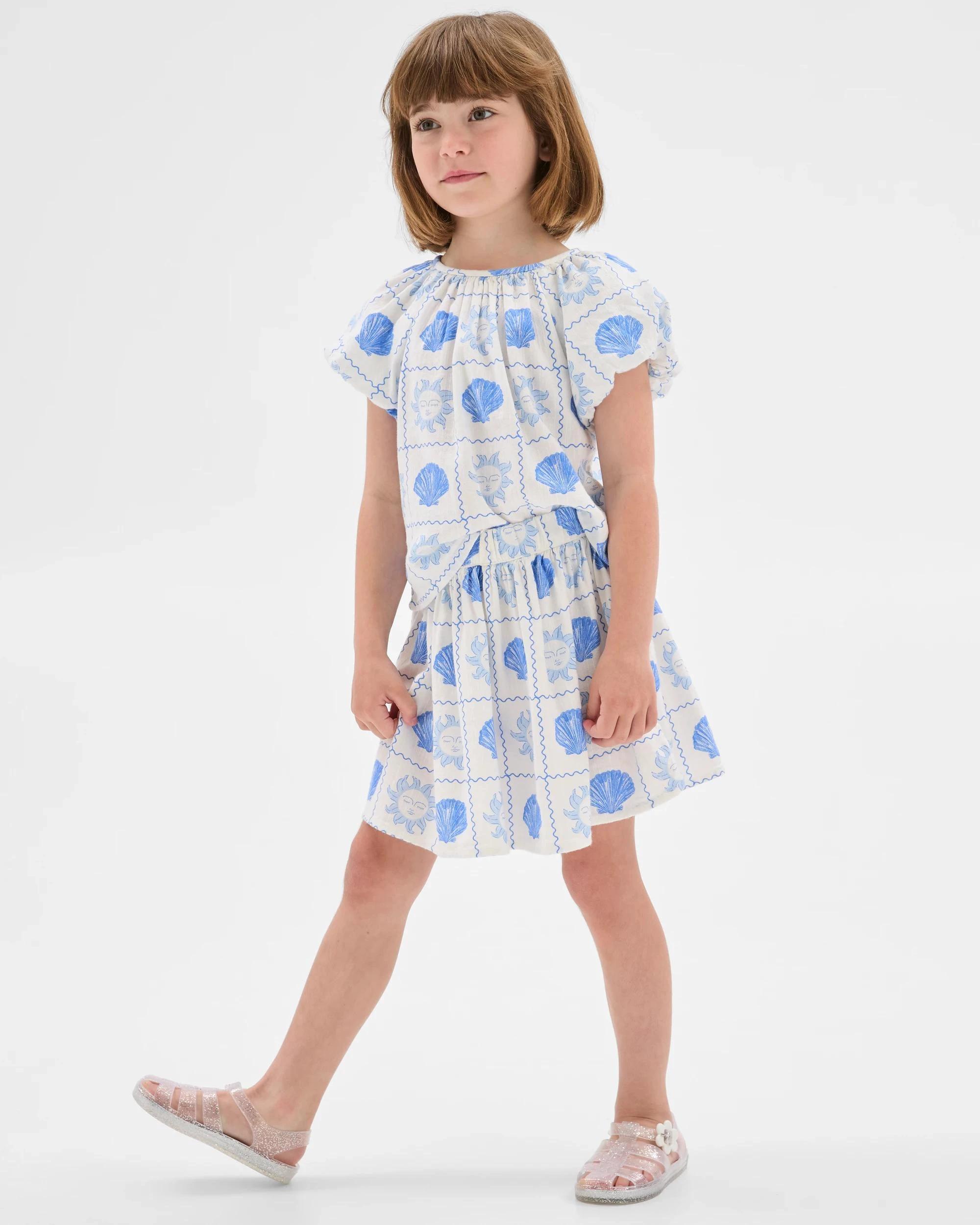 2 Target Woven Puff Sleeve Top BLUE SUN SHELLS, 2 of 7