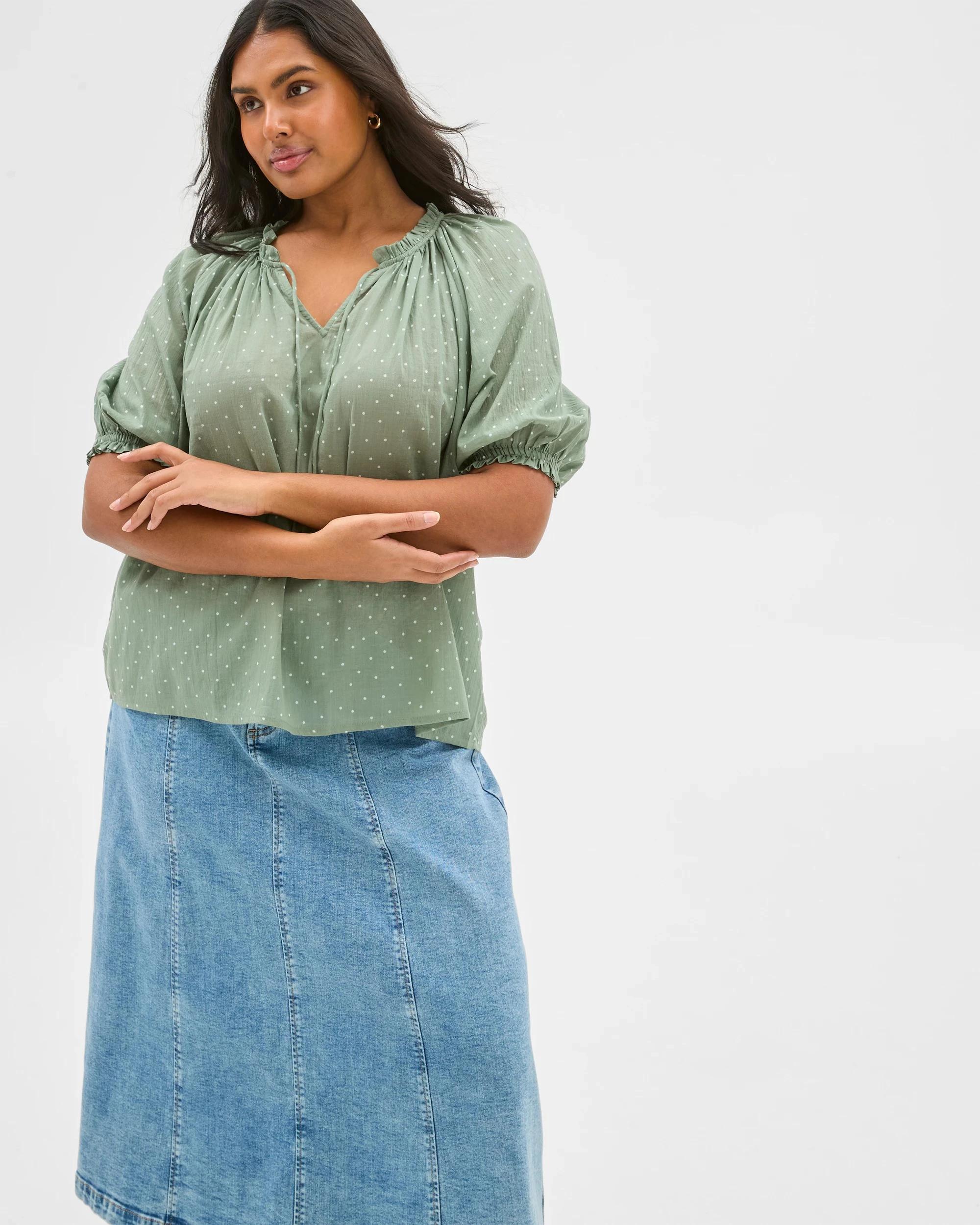 2 Target Plus Size 3/4 Poet Sleeve Blouse SEAGRASS SPOT, 2 of 6