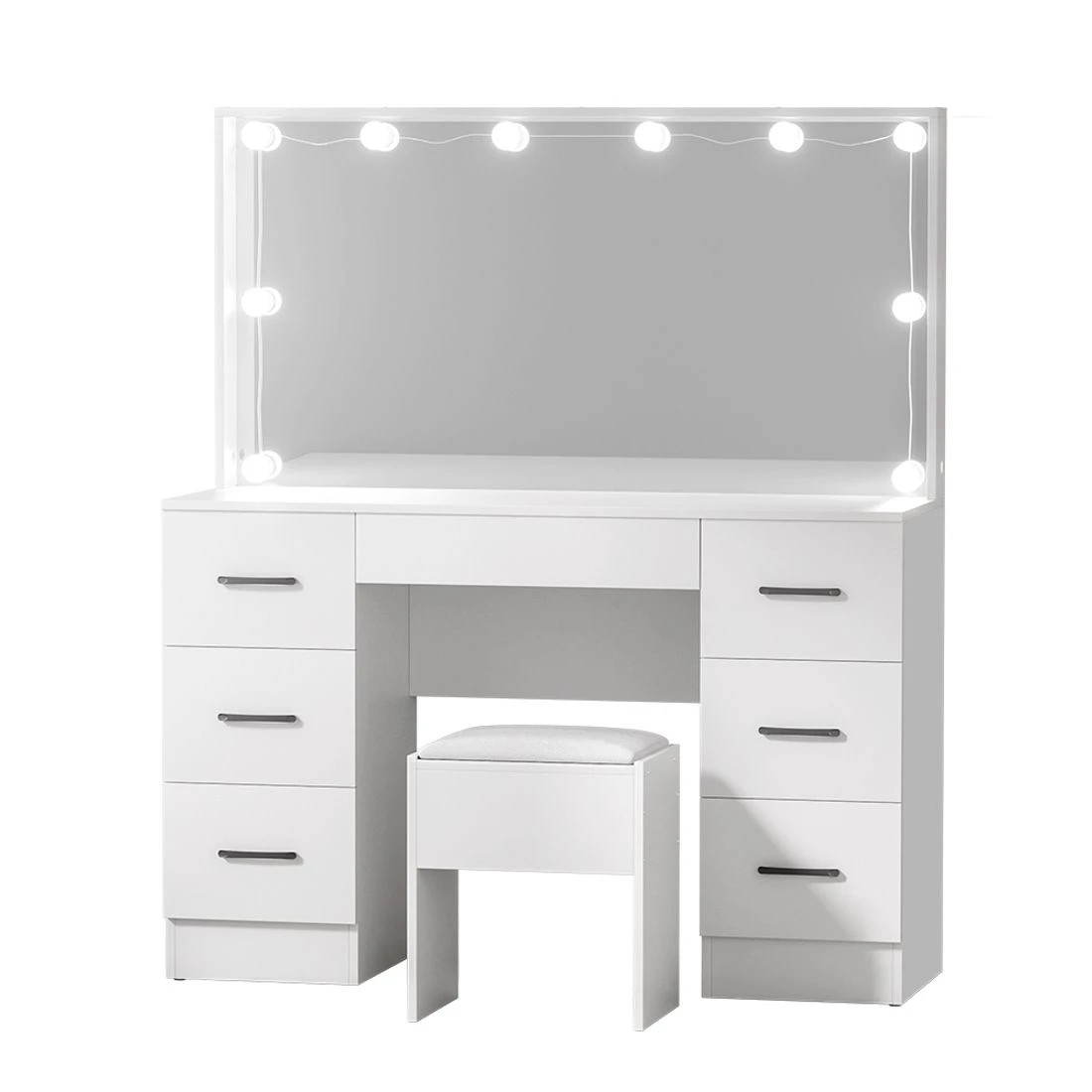 1 Artiss Dressing Table Set Stool 10 Led Bulbs  Debbie - White, 1 of 8