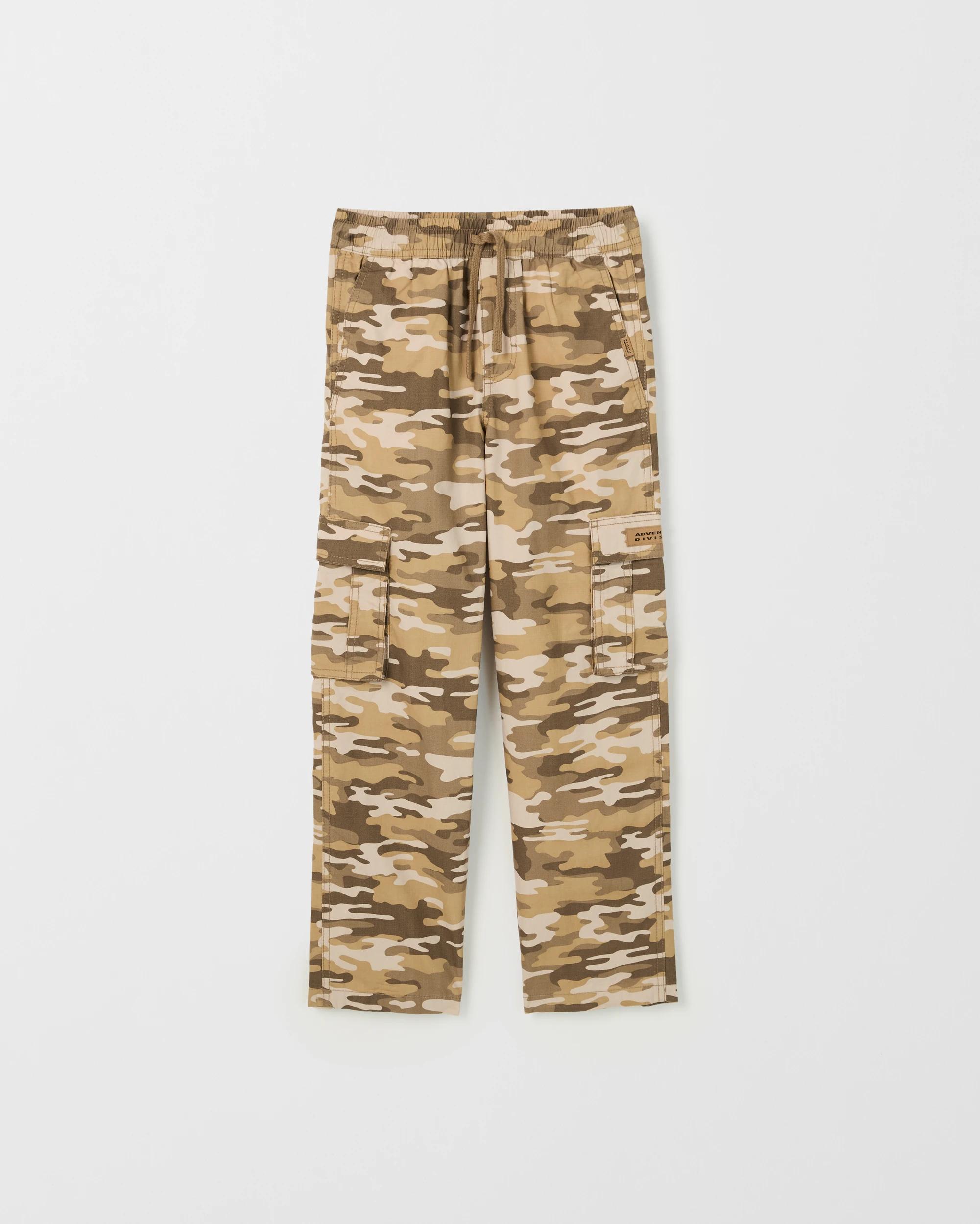 1 Target Kids Australian Cotton Elastic Waistband Cargo Pants MULTI CAMO PRINT, 1 of 2