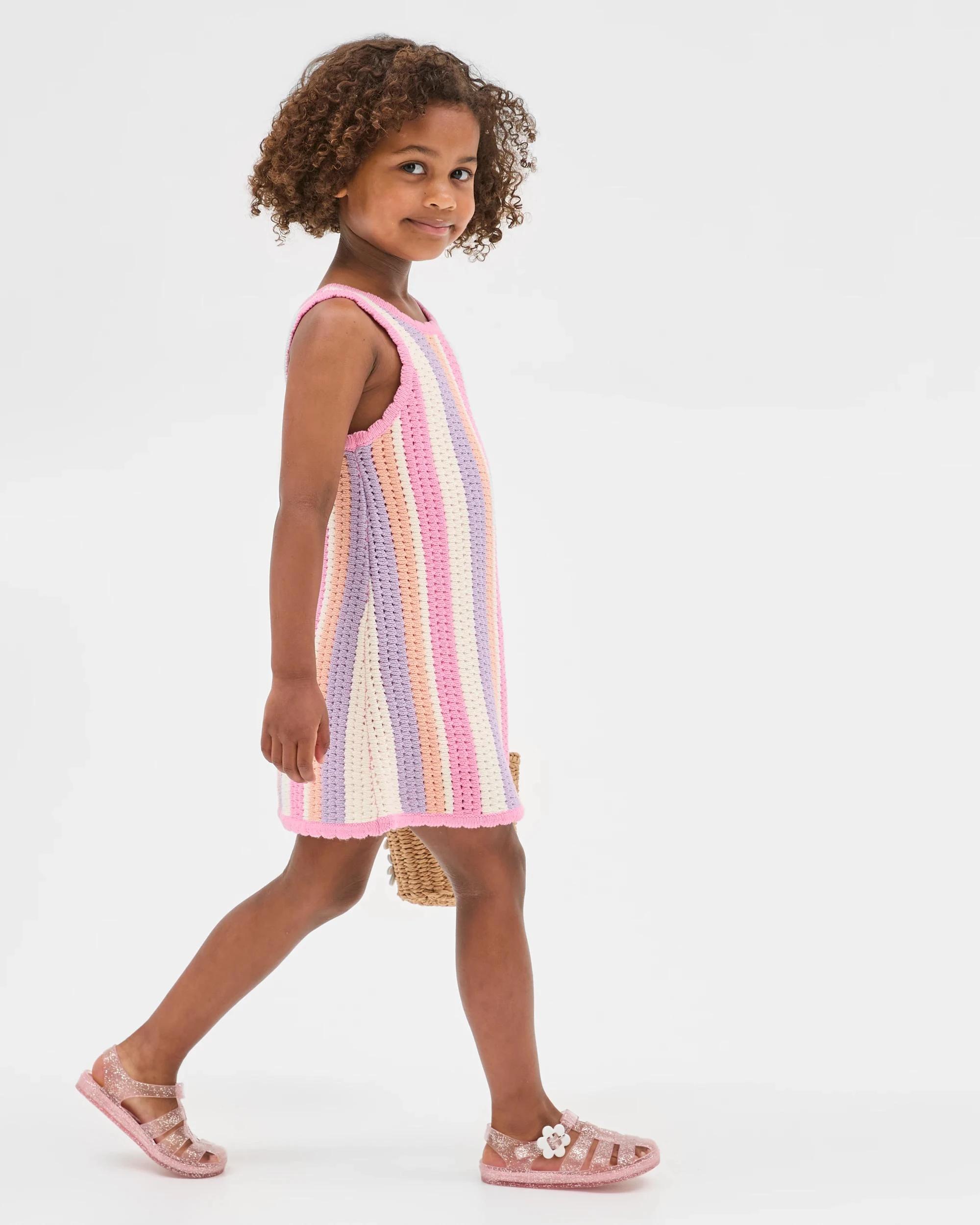 3 Target Kids Australian Cotton Blend Fashion Crochet Knit Dress MULTI STRIPE RAINBOW, 3 of 7