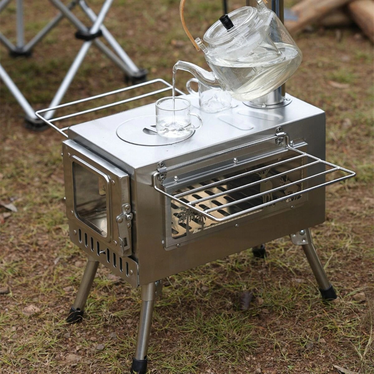 4 Ausway Portable Stainless Steel Camping Tent Stove Multifunctional Wood Burner, 4 of 8