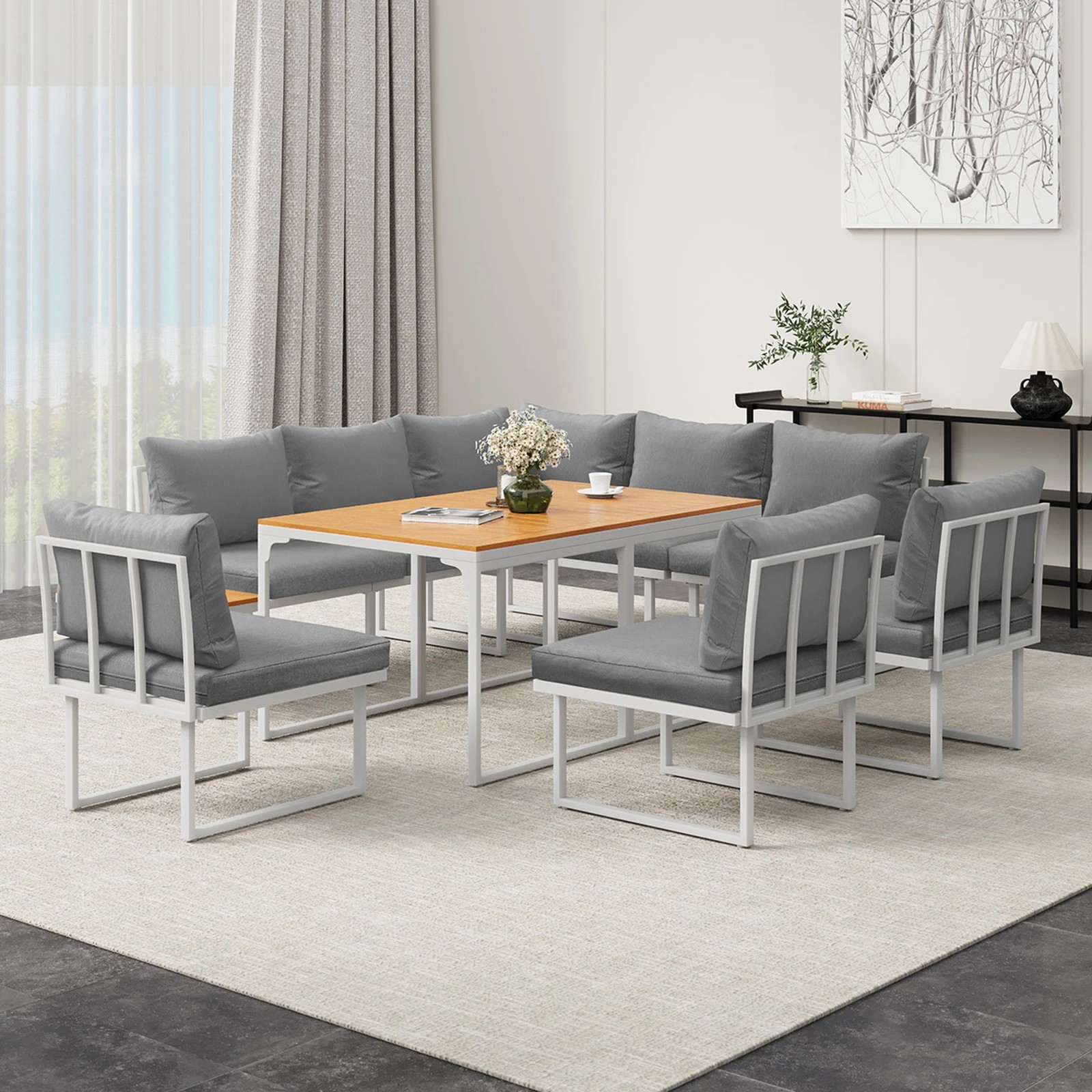 4 Livsip 8 Seater Outdoor Dining Sofa Set Lounge Furniture with Side Table - Multi, 4 of 8