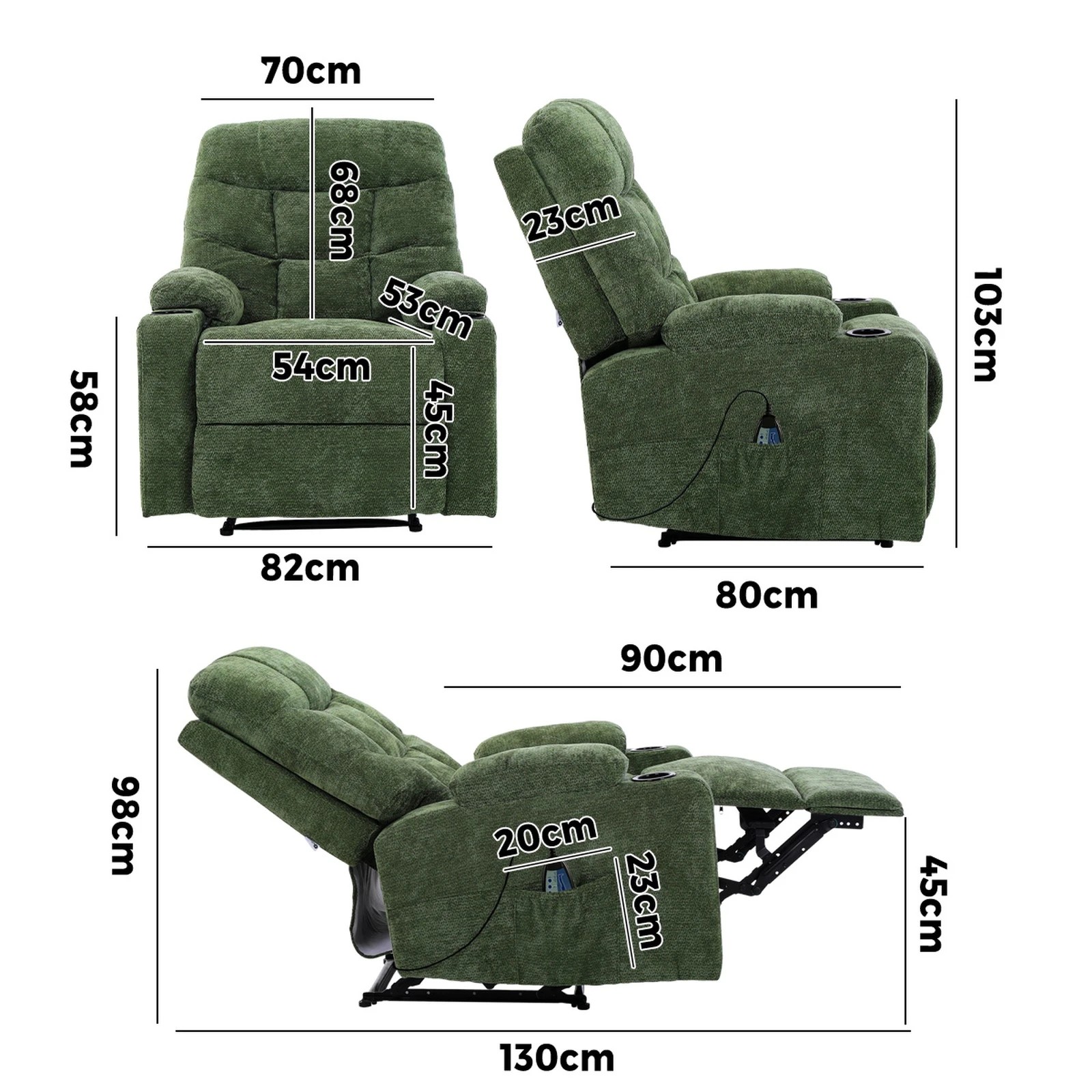 2 Oikiture Recliner Chair Electric Massage Chair Lounge Heated Polyester - Green, 2 of 6