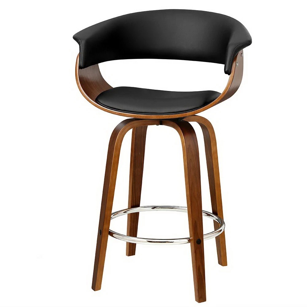 1 Artiss Bar Stools Swivel PU Seat Wooden - Black, 1 of 6