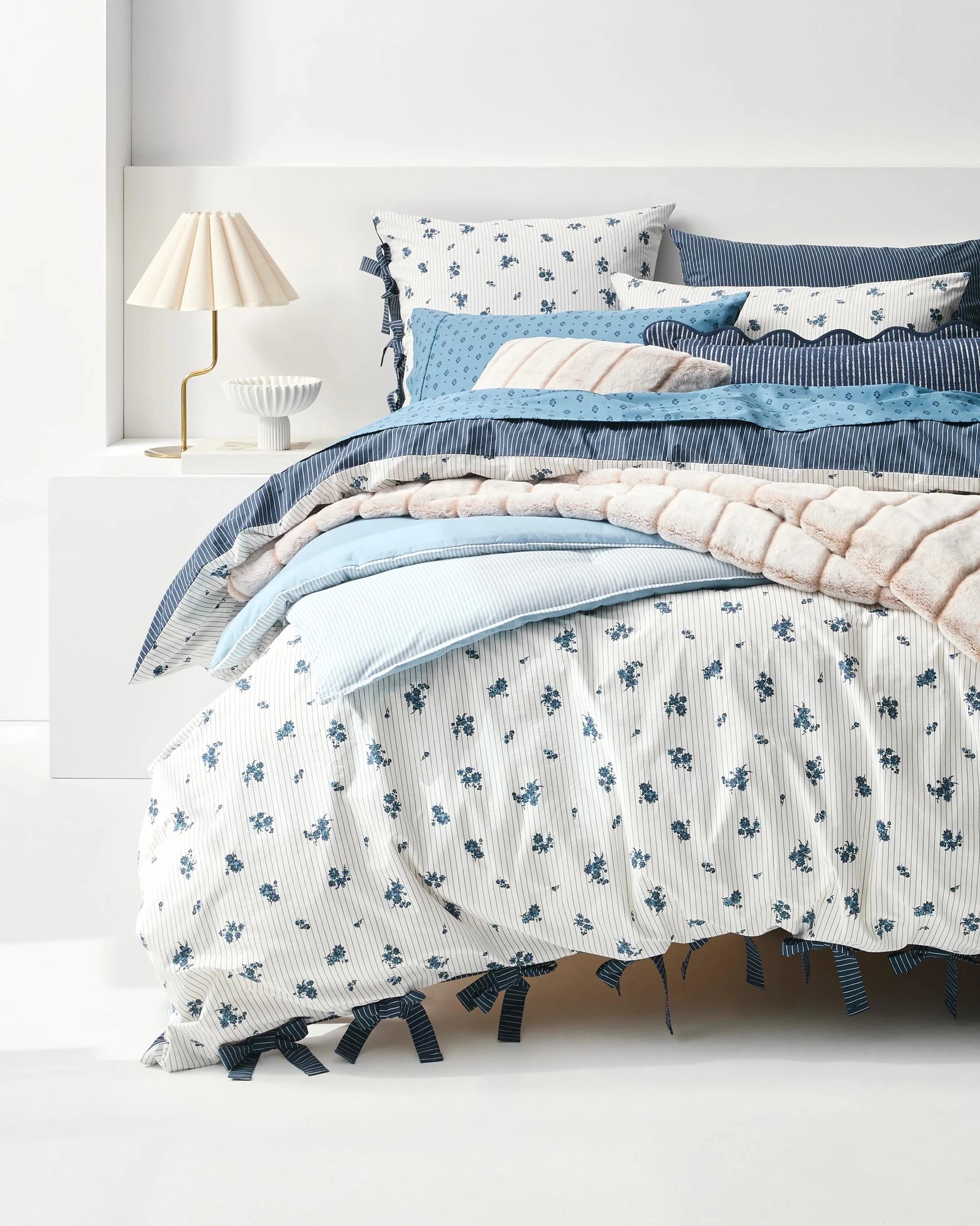 1 Target Ezra Floral Pinstripe Australian Cotton Reversible Quilt Cover Set - King Bed - White, 1 of 6