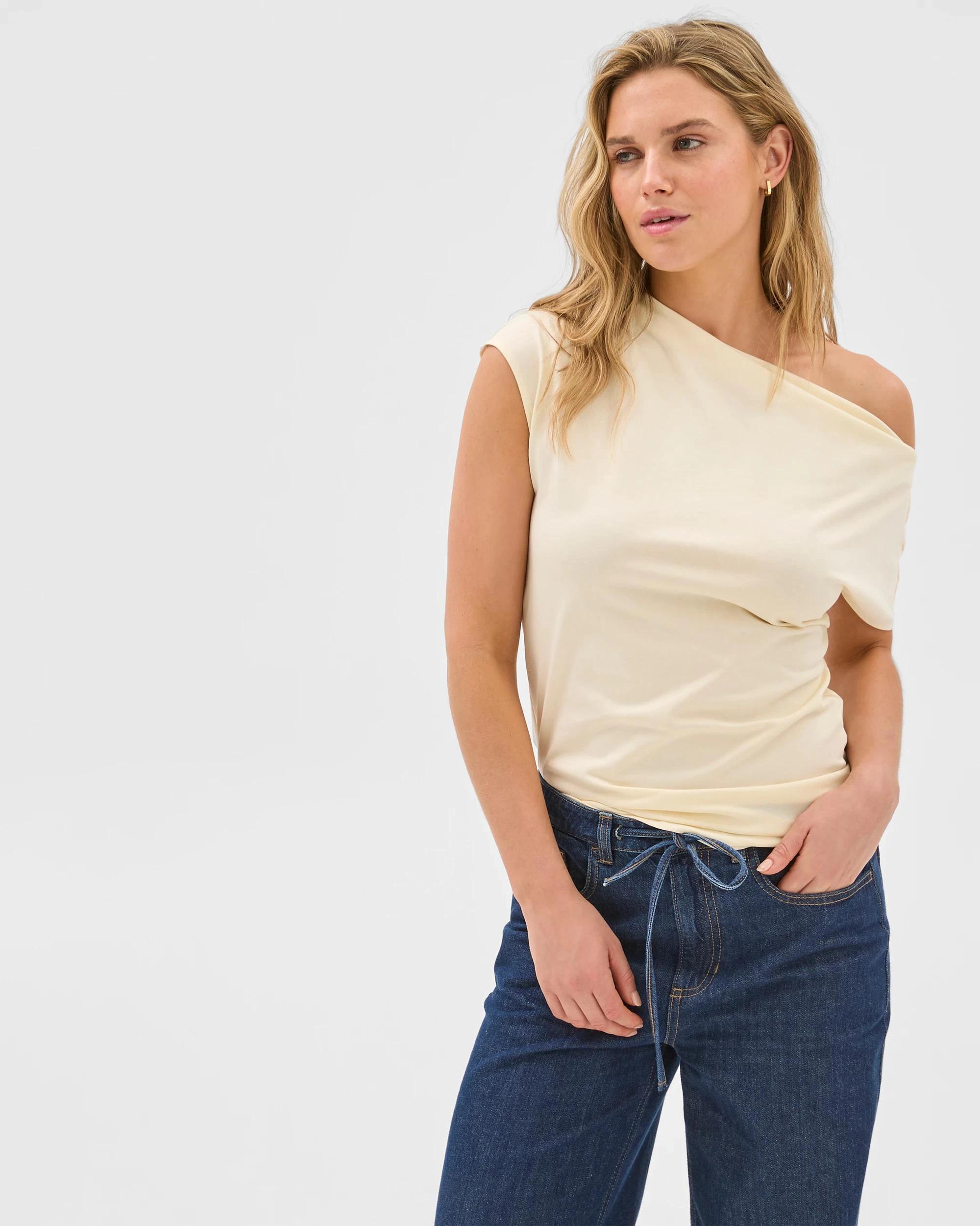 3 Australian Cotton Blend Slouchy Asymmetrical T-Shirt - Lily Loves LEMON MERINGUE, 3 of 6