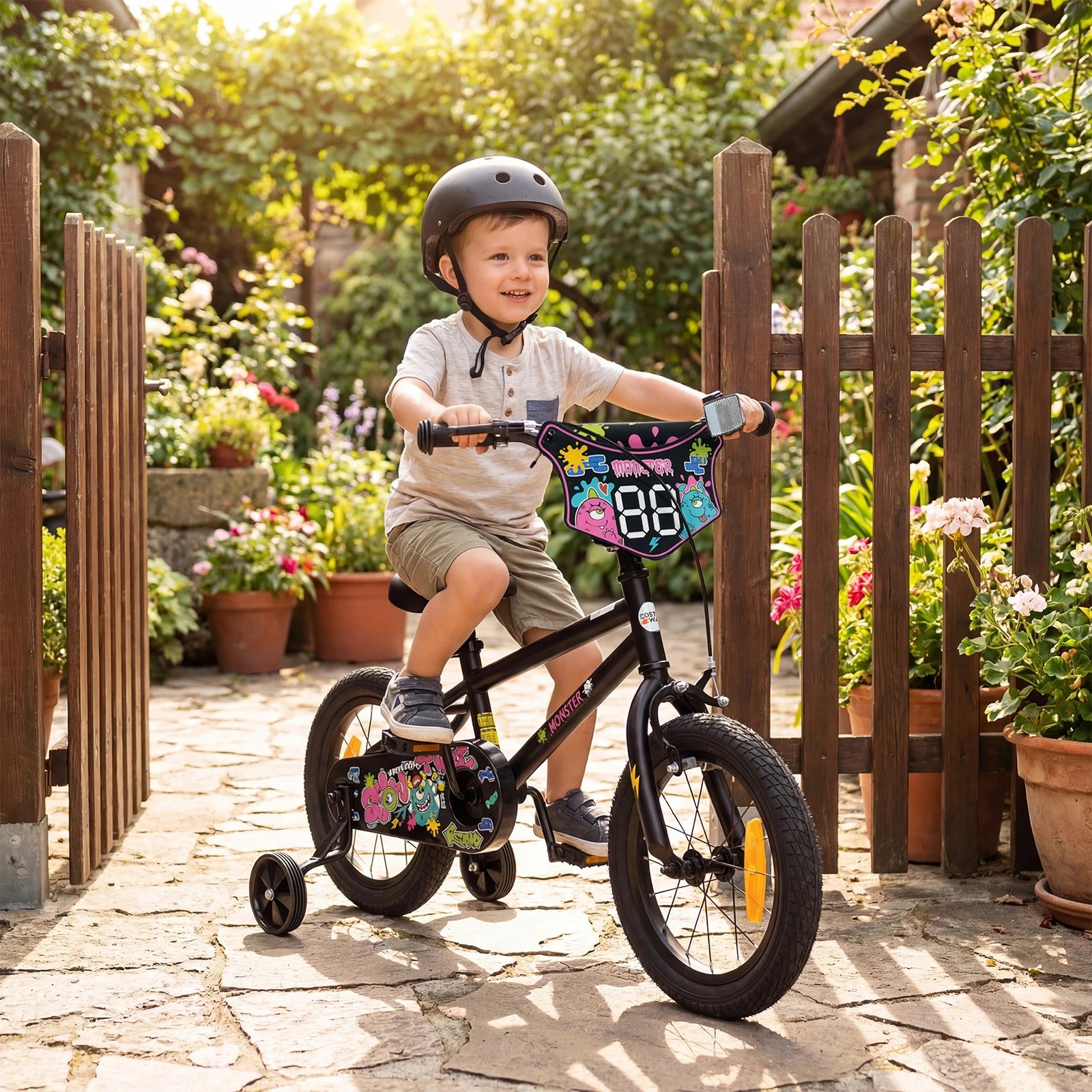 2 Costway 35cm Bike Adjustable Bicycle w/Training Wheels Handbrake Coaster Brake Reflectors - Black, 2 of 4