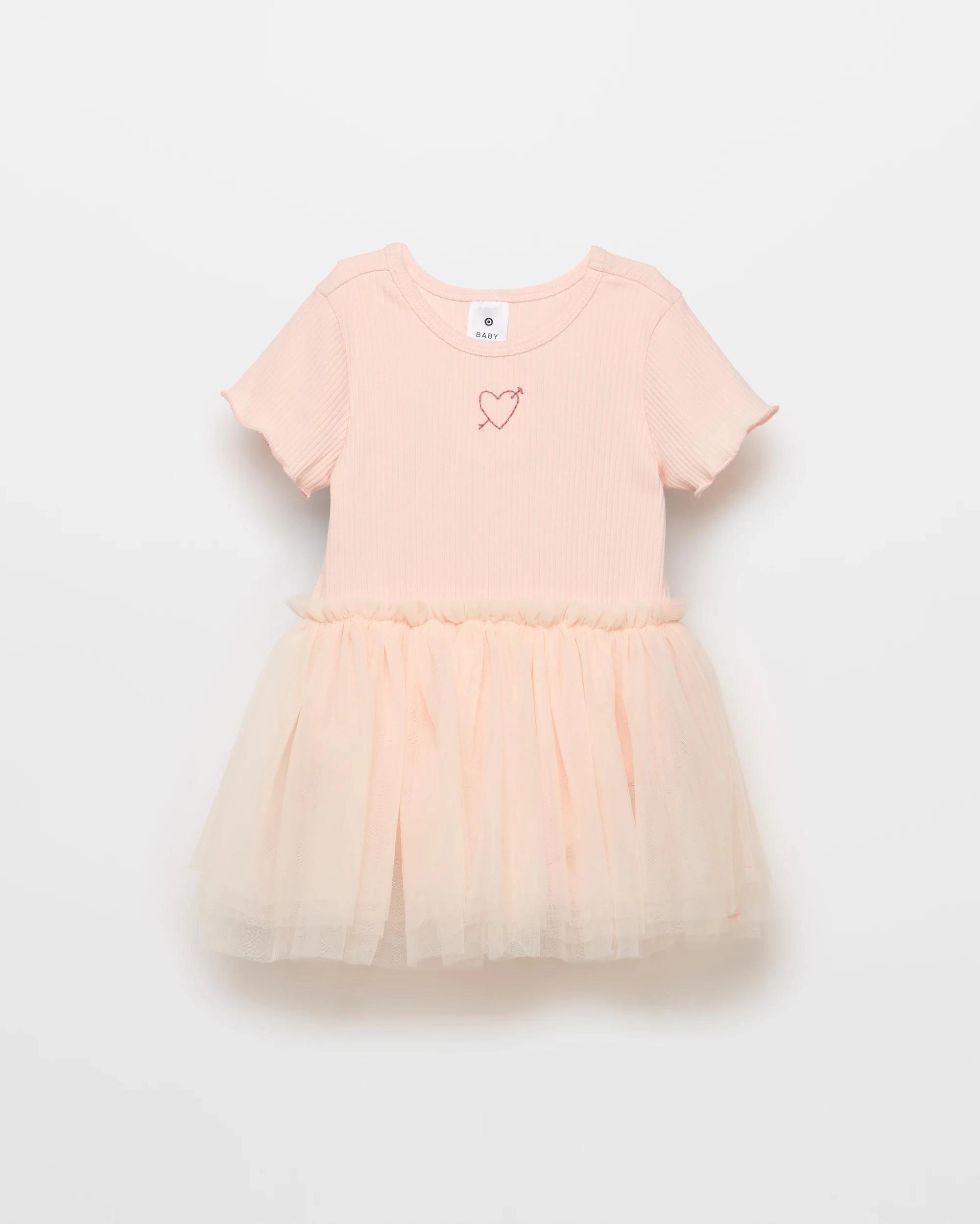1 Target Baby Baby Rib Tulle Bodysuit Dress PINK, 1 of 2