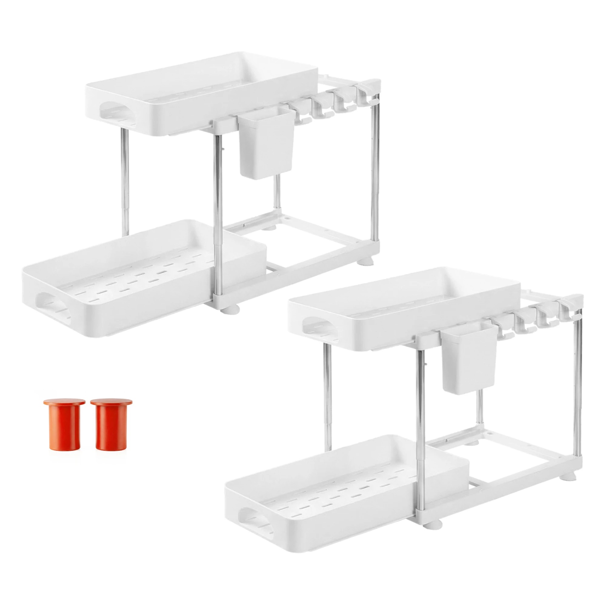 1 Toque 2 x Under Sink Organizer 2 Tier Cabinet Storage Rack Adjustable Kitchen - White, 1 of 9