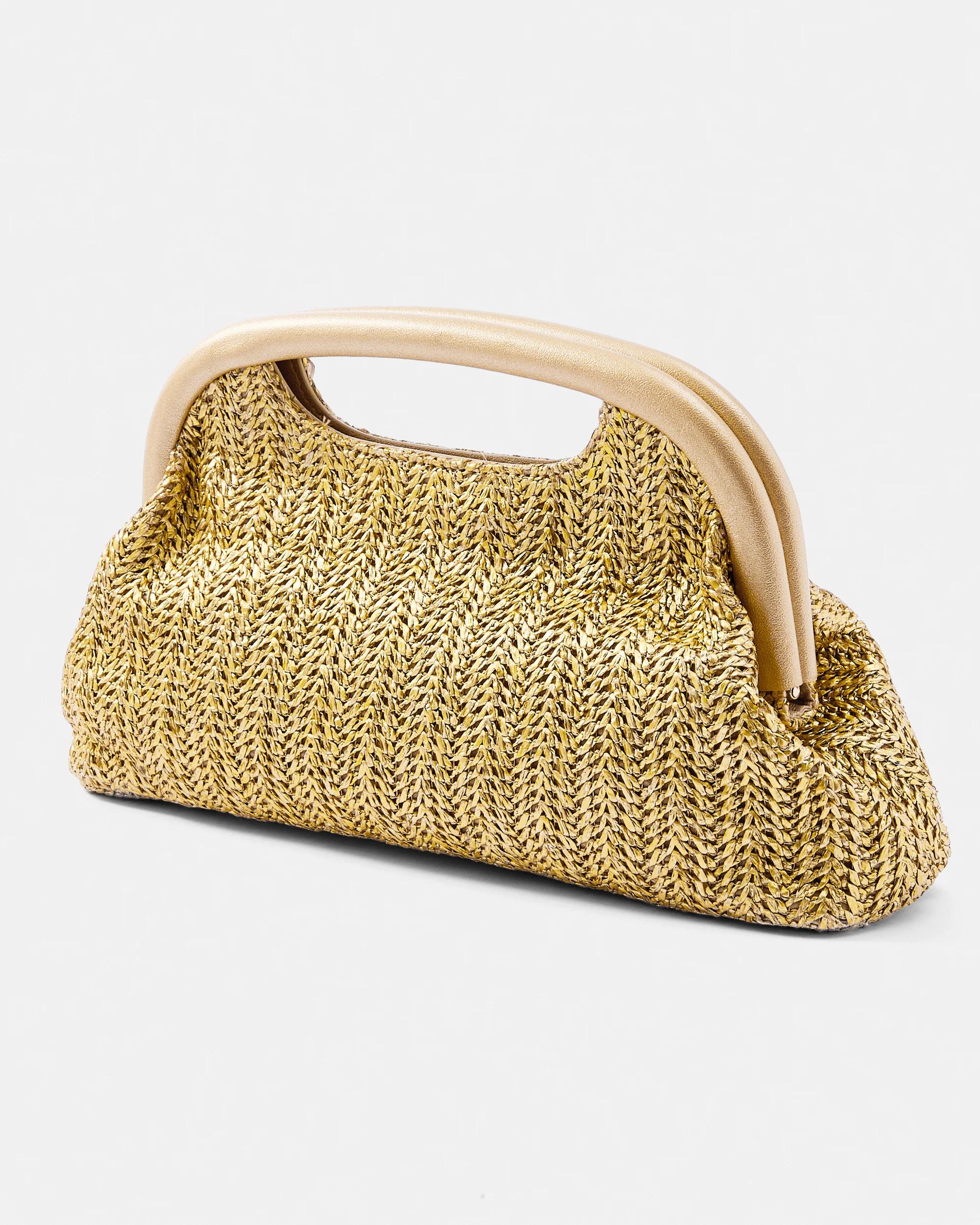 1 Metallic Straw Clutch Gold, 1 of 4