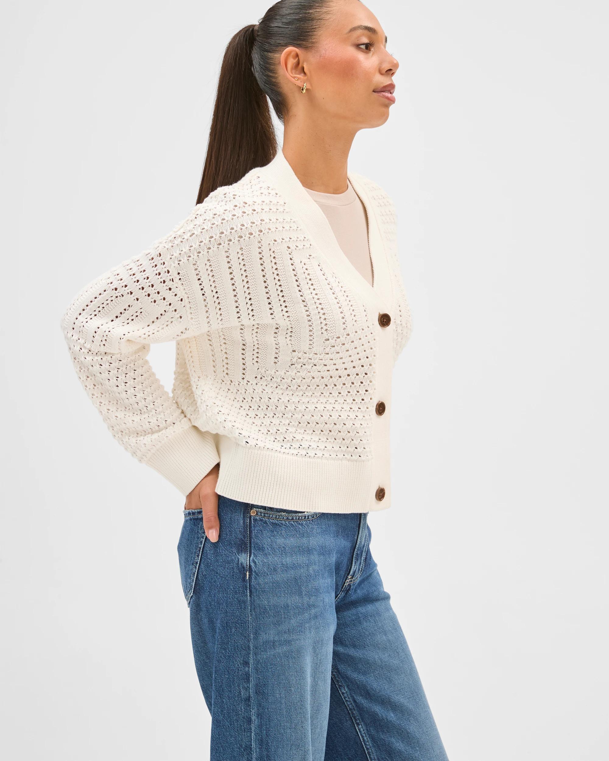 7 Target Woman Australian Cotton Crochet Knit Cardigan CLOUD DANCER, 7 of 7