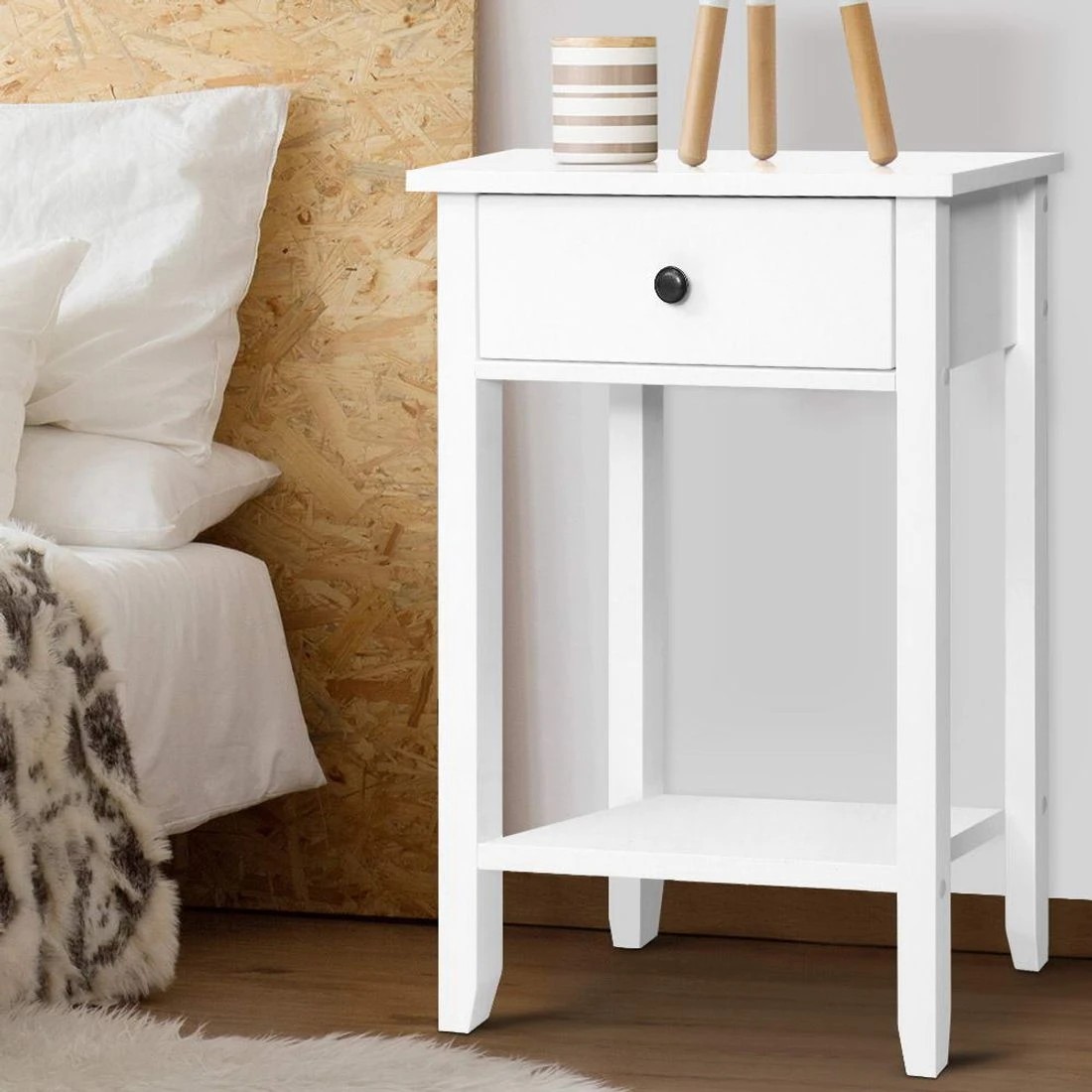 3 Artiss Bedside Table 1 Drawer with Shelf
 - white, 3 of 8