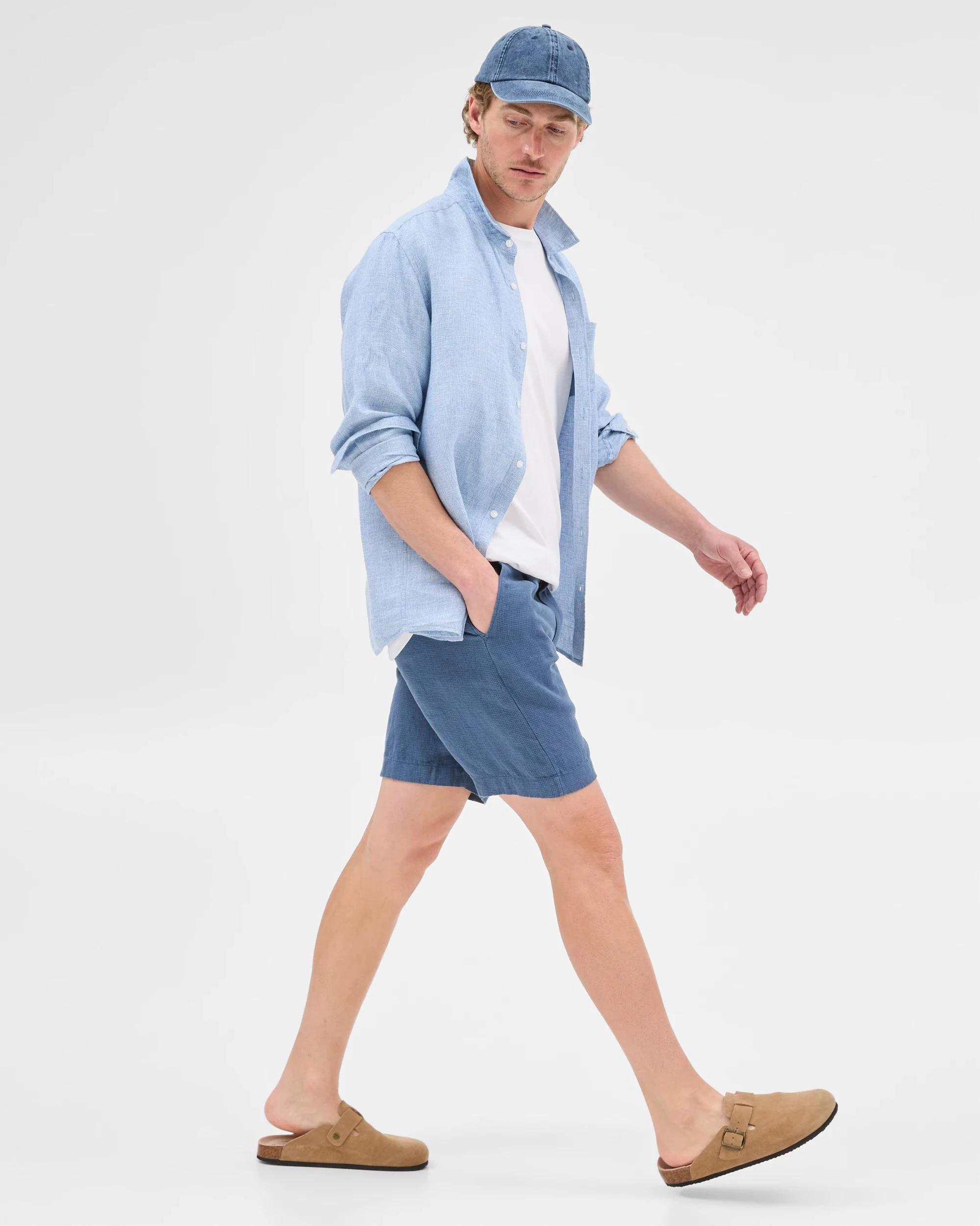 3 Target European Linen Pleated Chino Shorts BLUE, 3 of 5