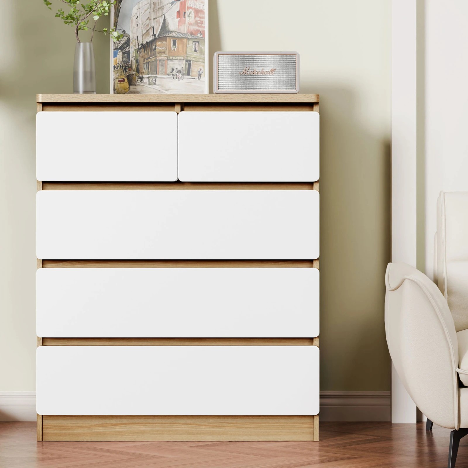 9 Alfordson 5 Chest of Drawers Minimalist Storage Cabinet Dresser - Oak, 9 of 10