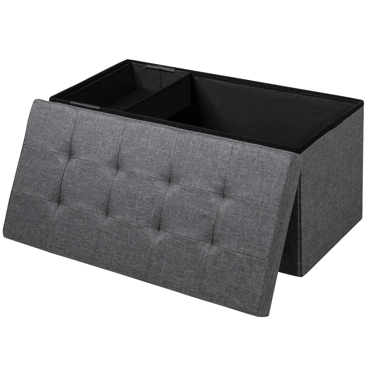 1 Costway Fabric Foldable Storage Ottoman Bench Footrest Stool Collapsible Box - Grey, 1 of 3