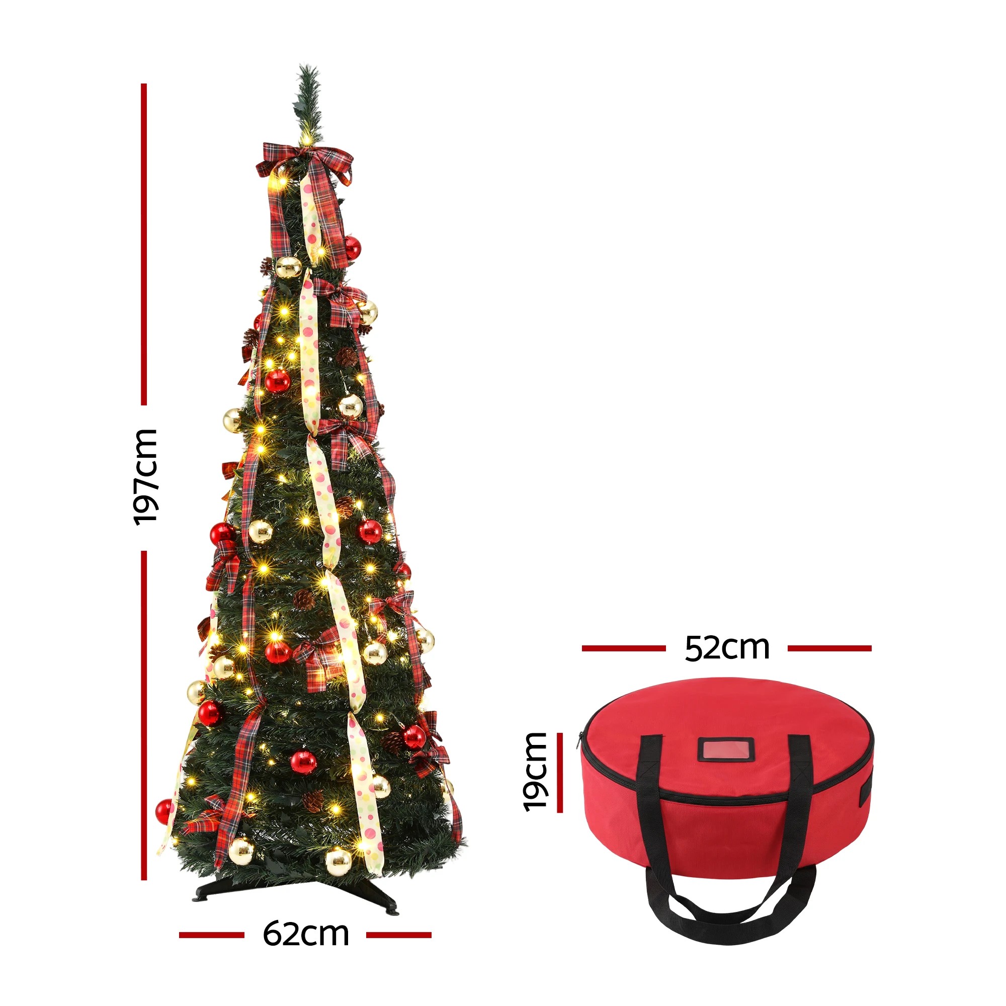 3 Jingle Jollys Pop Up Christmas Tree Pre Decorated Artificial Christmas Tree 197cm - Multi, 3 of 9