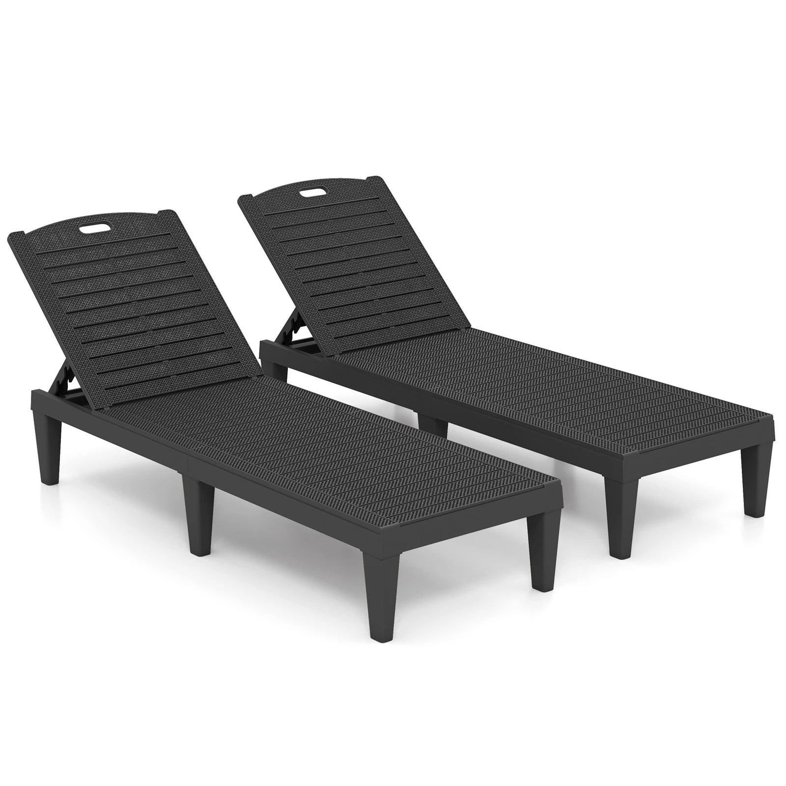 6 Costway 2x Outdoor Lounge Chairs PP Recliner Lounger w/4-Position Backrests - Black, 6 of 6