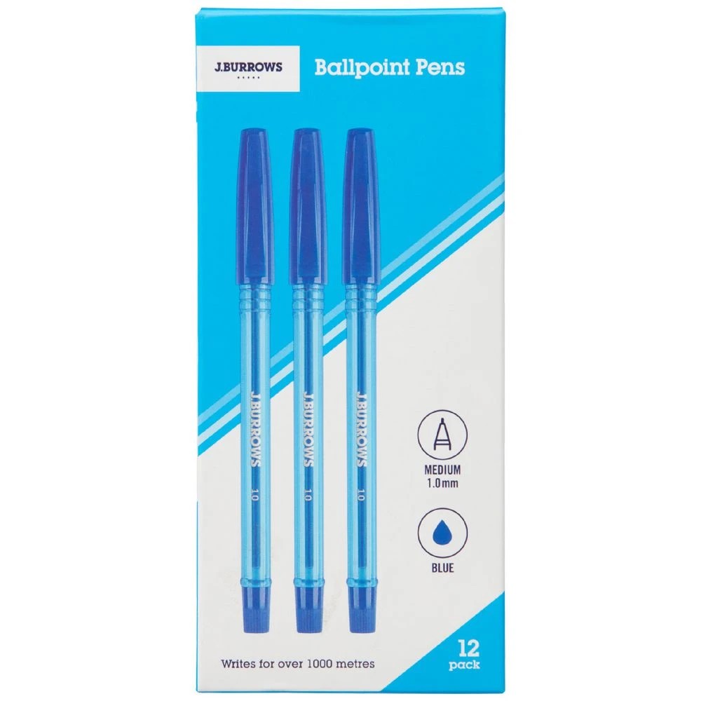 1 J.Burrows Ballpoint Pens Blue 12 Pack, 1 of 3