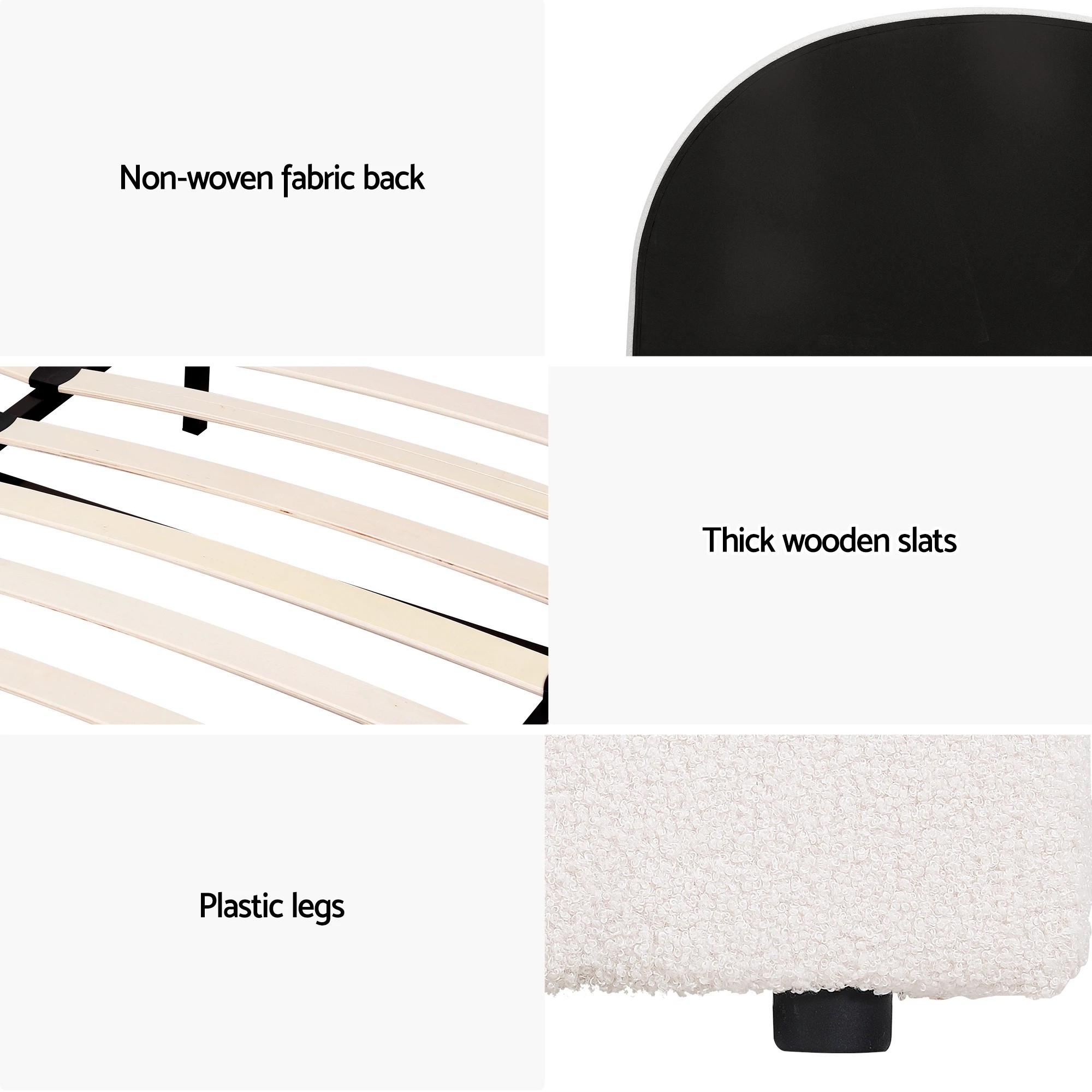 4 Artiss Gas Lift Queen Bed Frame with Bedside Table Set Boucle Fabric Upholste Platform Bed Nightstand - Multi, 4 of 7