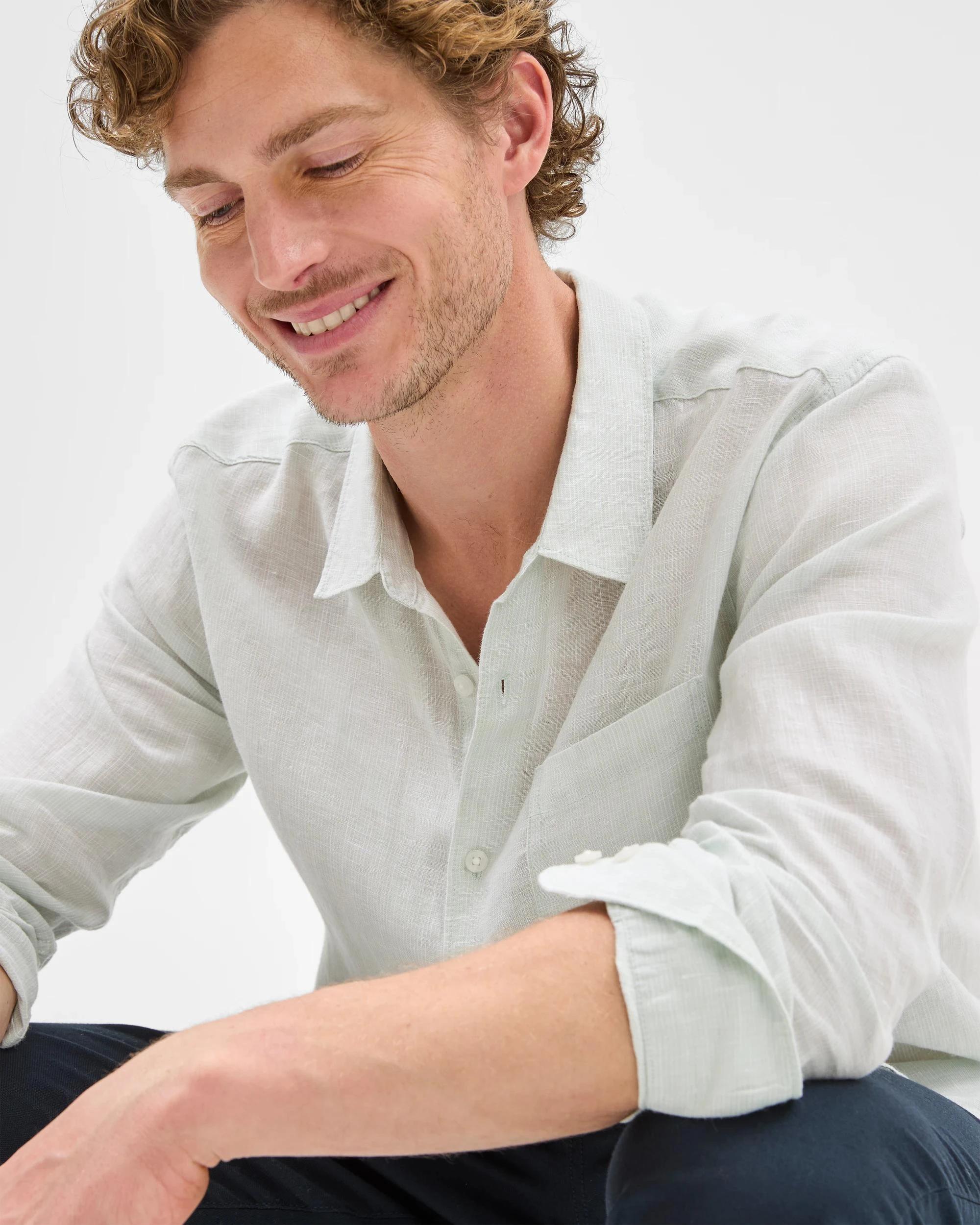 7 Target European Linen Long Sleeve Textured Shirt LIGHT GREEN, 7 of 7