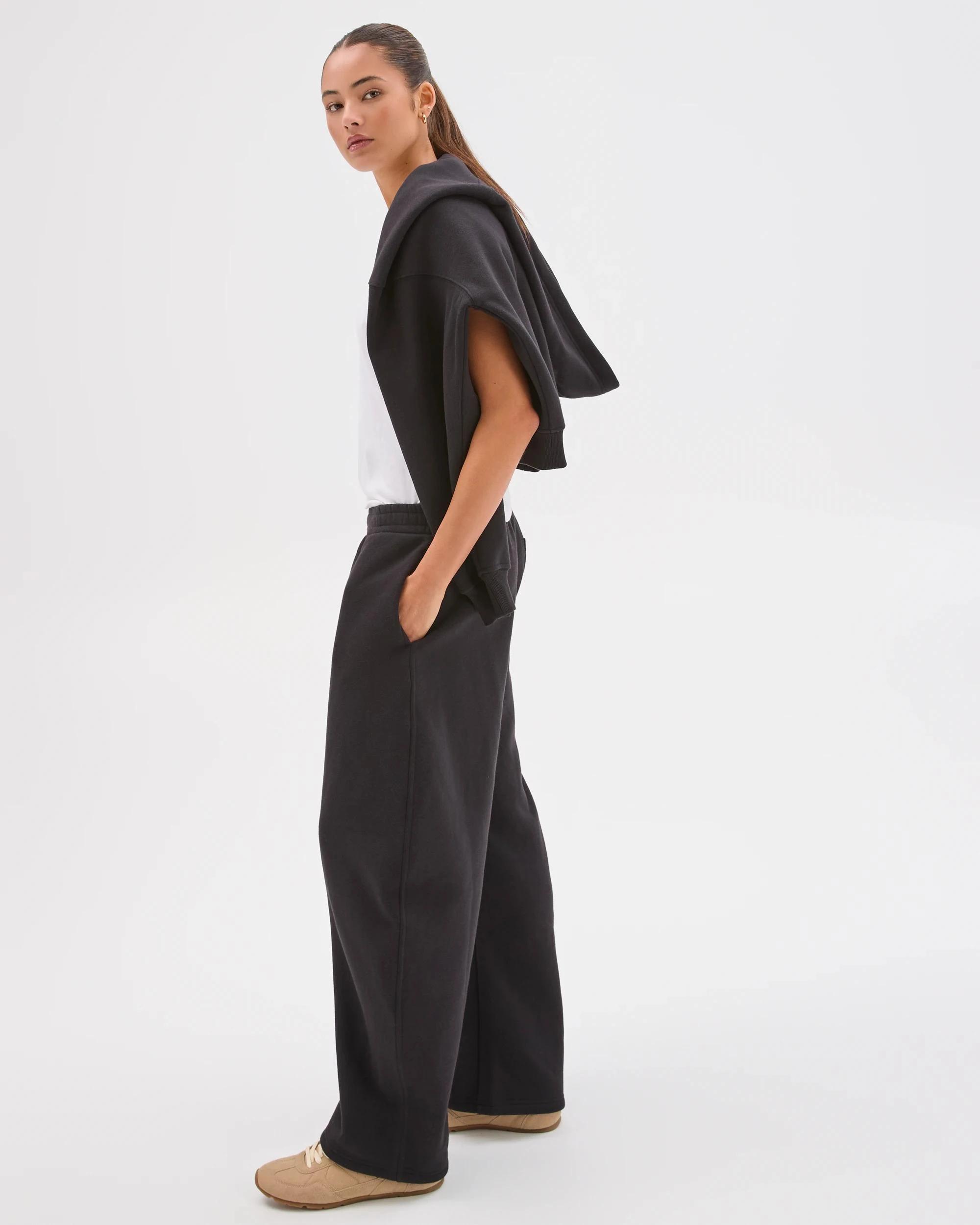 5 Lily Loves Australian Cotton Blend Bow Leg Trackpants BLACK, 5 of 7