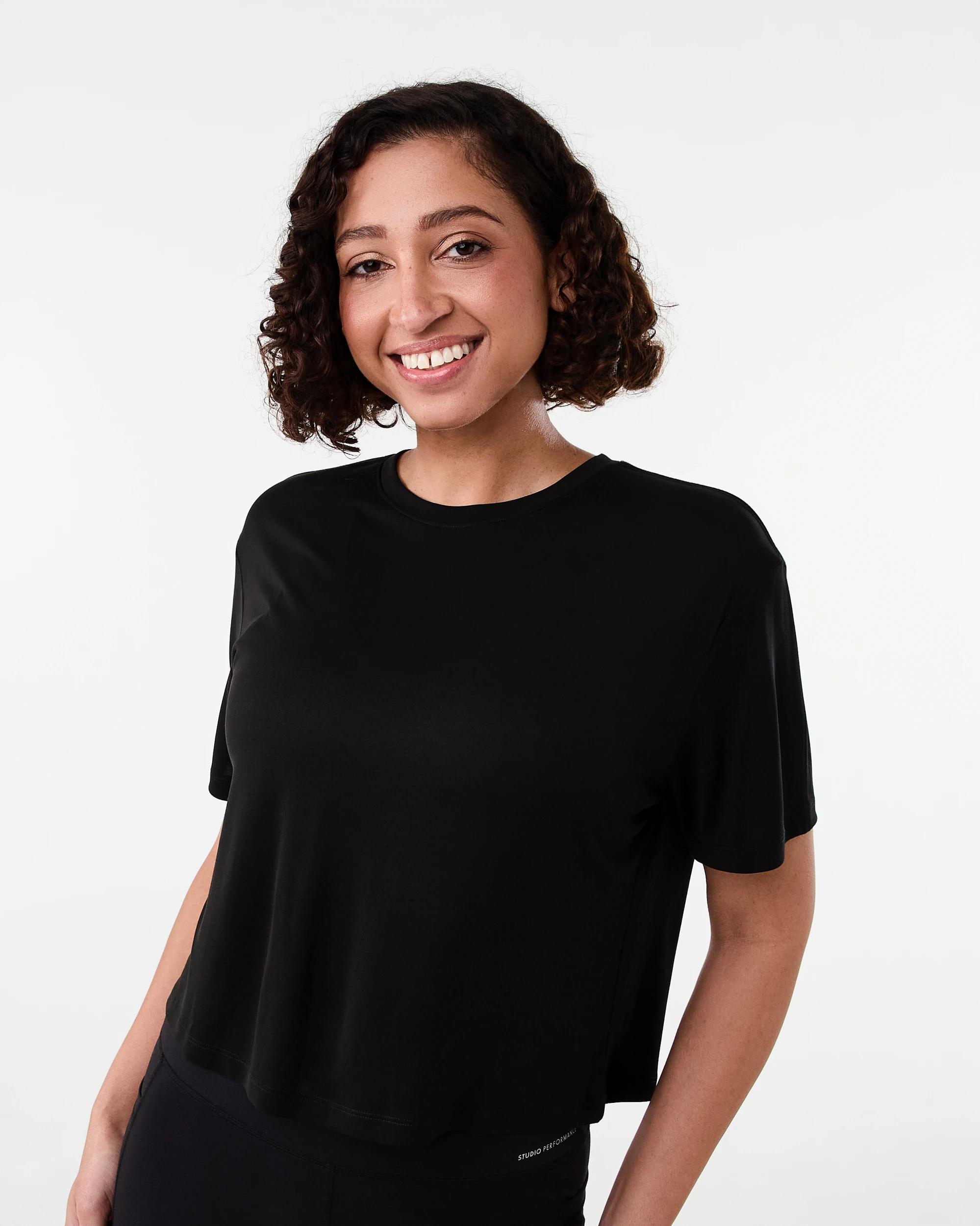 1 Active Womens Modal Blend Mid Length T-shirt Black, 1 of 5