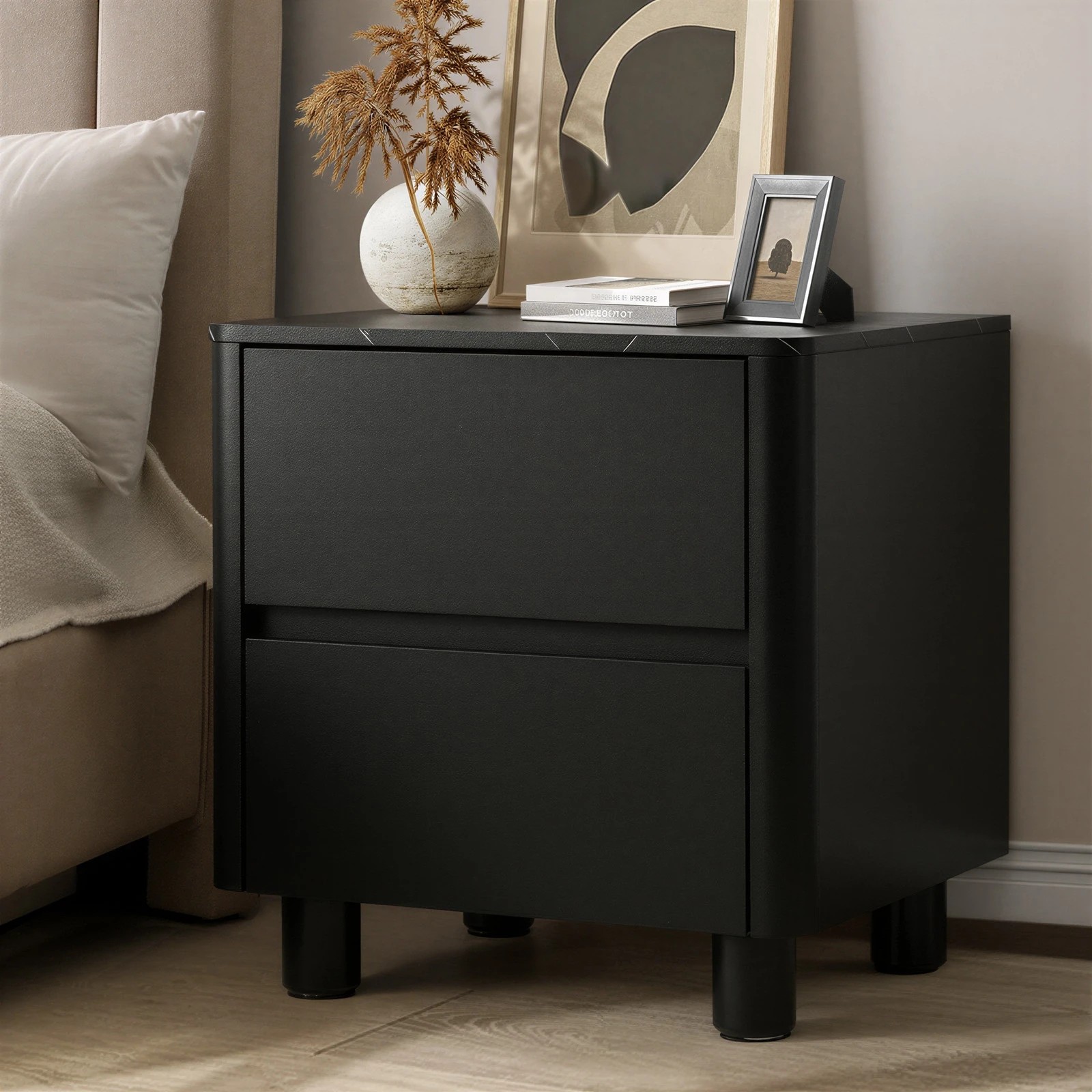 3 Oikiture Bedside Table 2 Drawers Storage Cabinet Nightstand Side Table - Black, 3 of 9