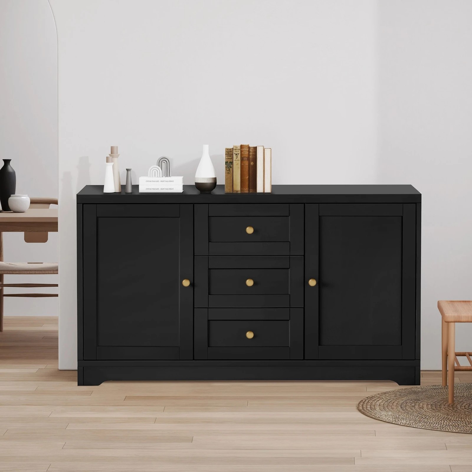 2 Alfordson Buffet Sideboard Cupboard Cabinet Storage Drawers Pantry Hallway - Black, 2 of 9