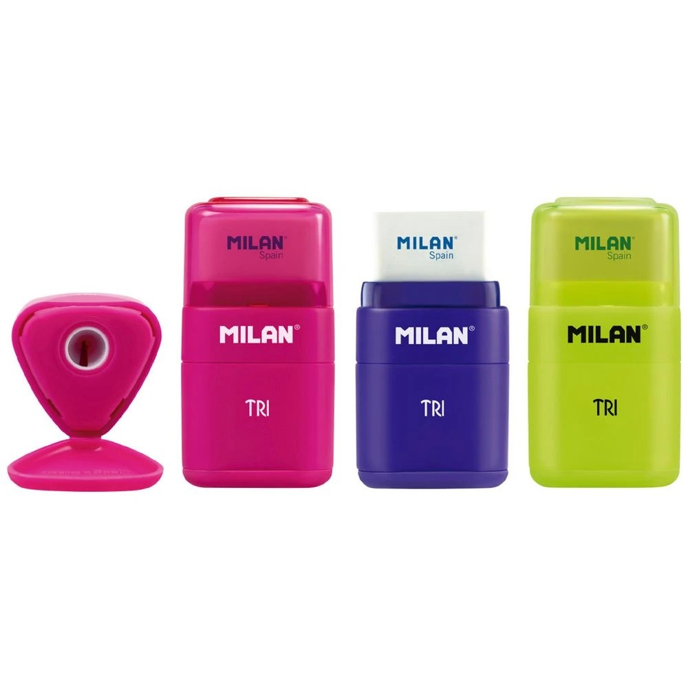 2 Milan Tri 1 Hole Sharpener and Eraser Assorted, 2 of 6