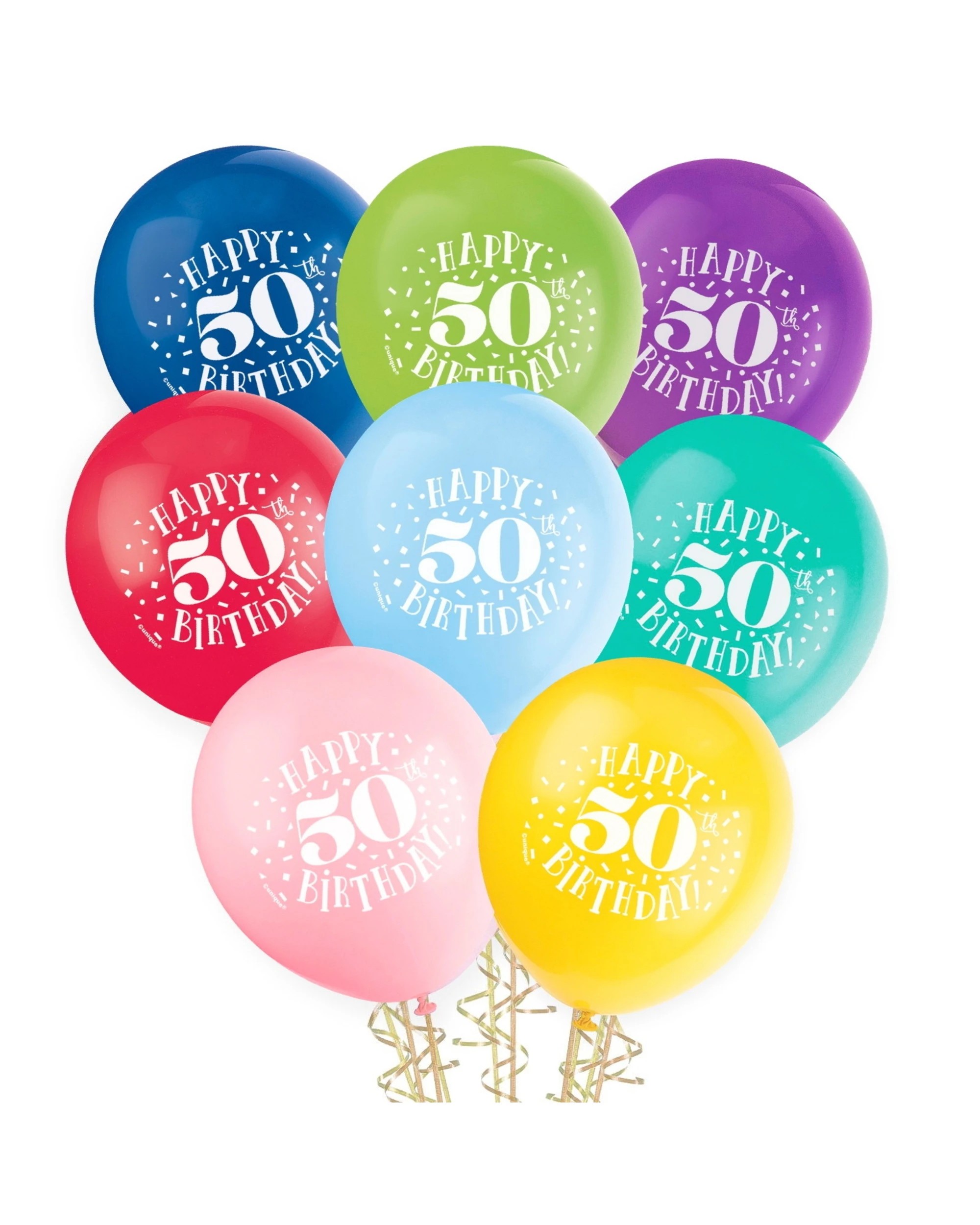 1 Meteor 50th Birthday Balloons Colours Pack of 8 - Multi, 1 of 2