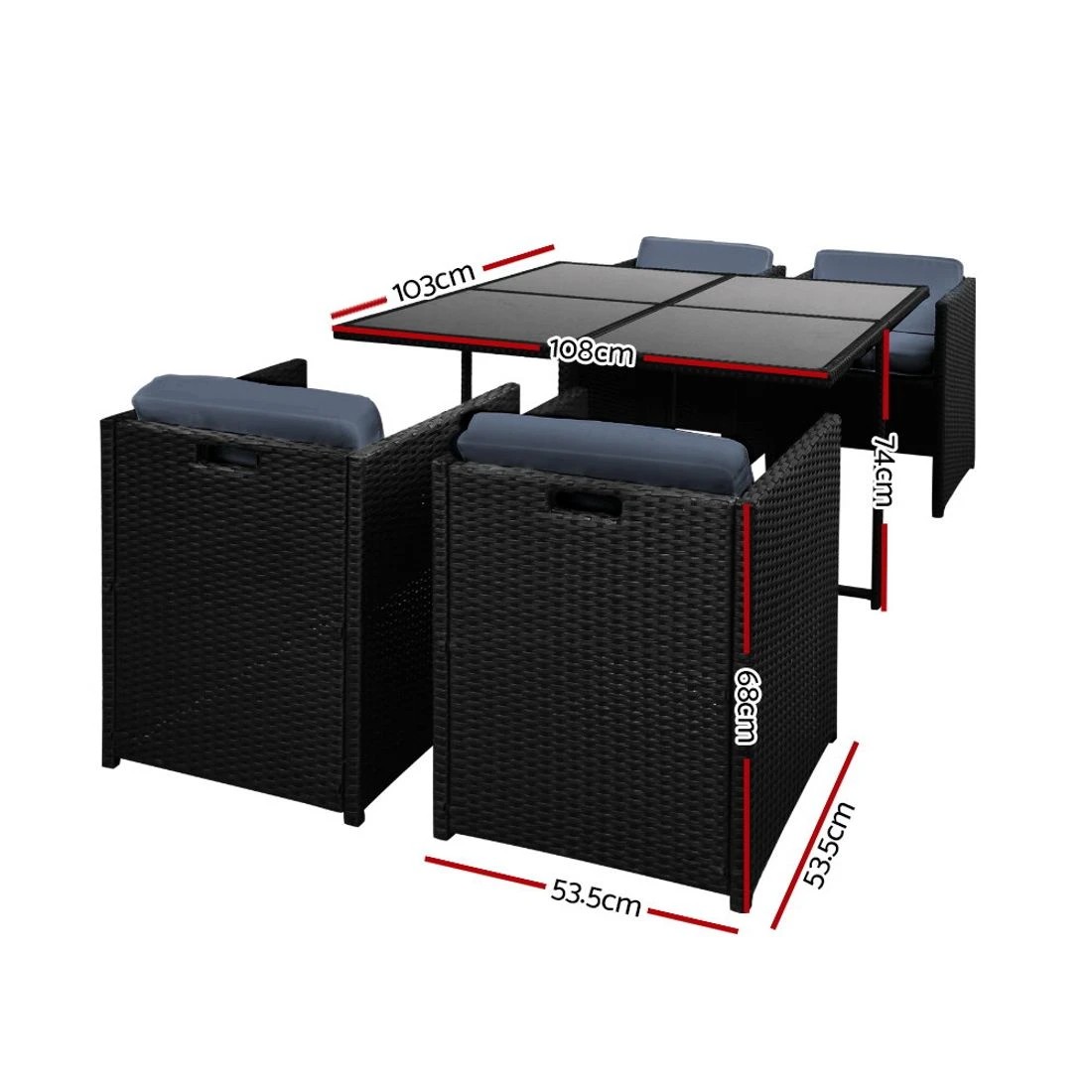 2 Gardeon Outdoor Dining Set 5 Piece Wicker Table Chairs Setting - Black, 2 of 7