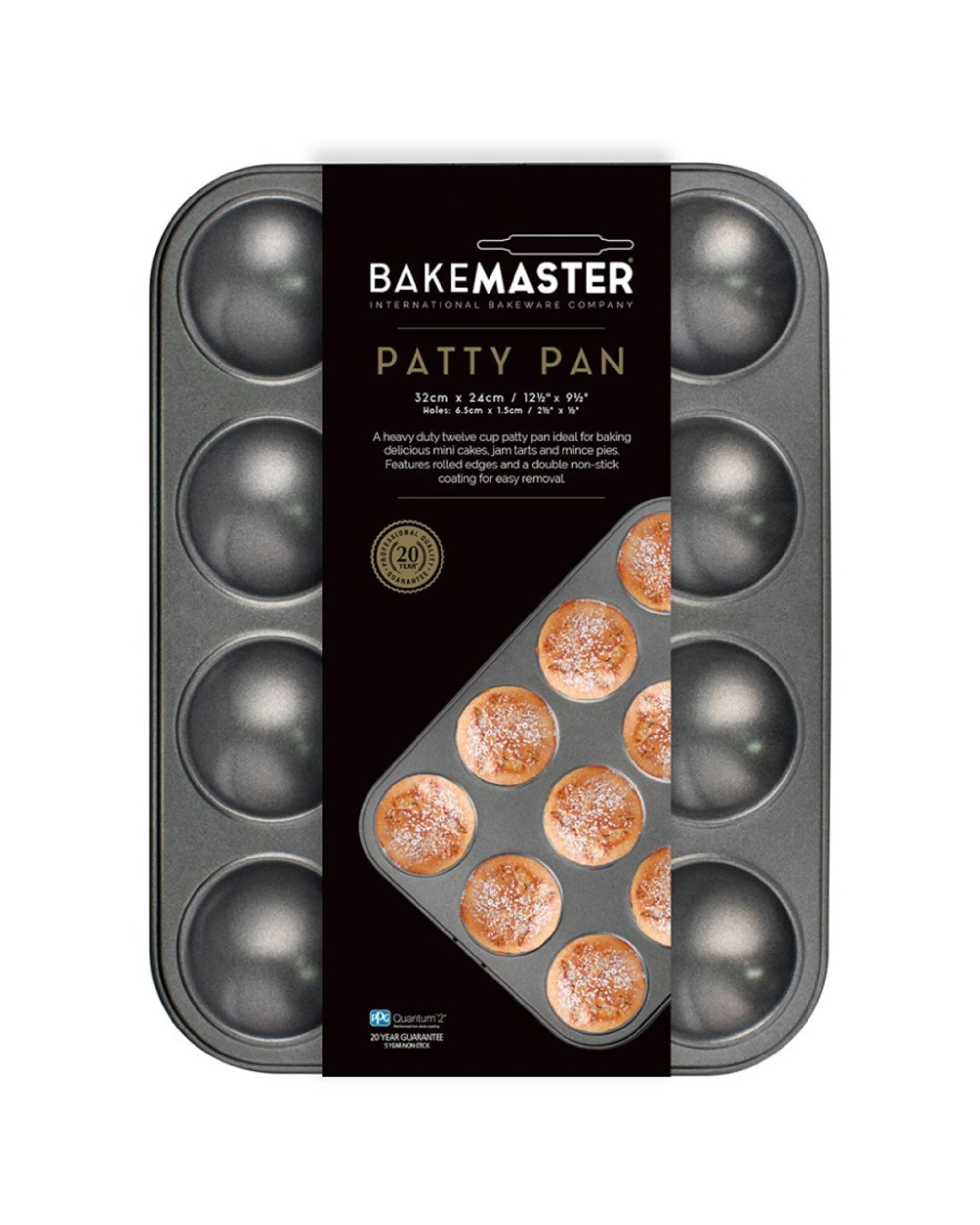 1 Bakemaster 12 Cup Patty Pan Non Stick Durable Baking Mould 32cmx24cm - Grey, 1 of 2