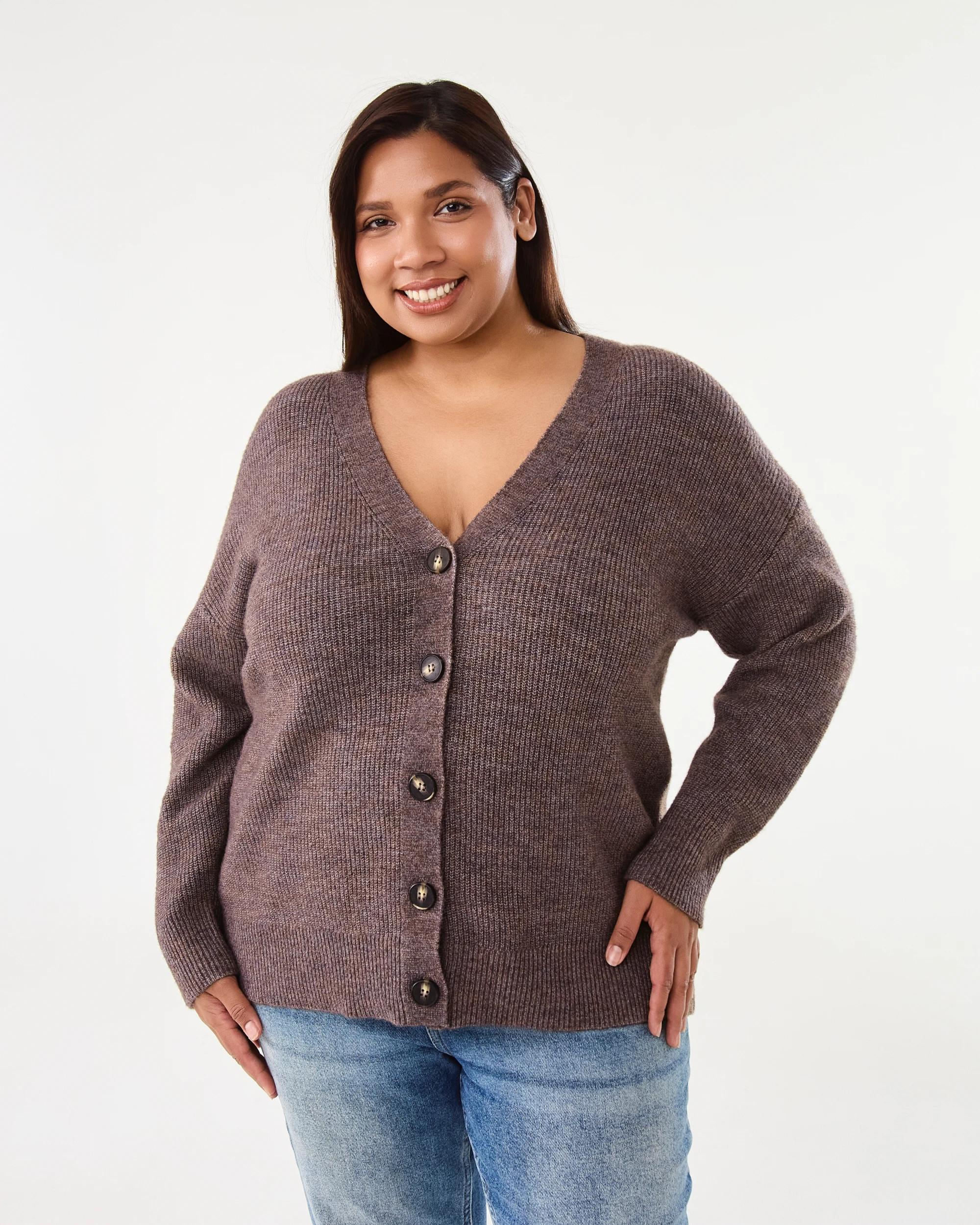 1 Curve Button Cardigan Taupe Mrl, 1 of 6
