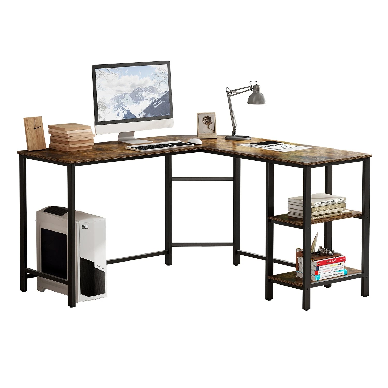 7 Foret Computer Desk Lshape Office Corner Table Storage Study Work Metal Antique, 7 of 10