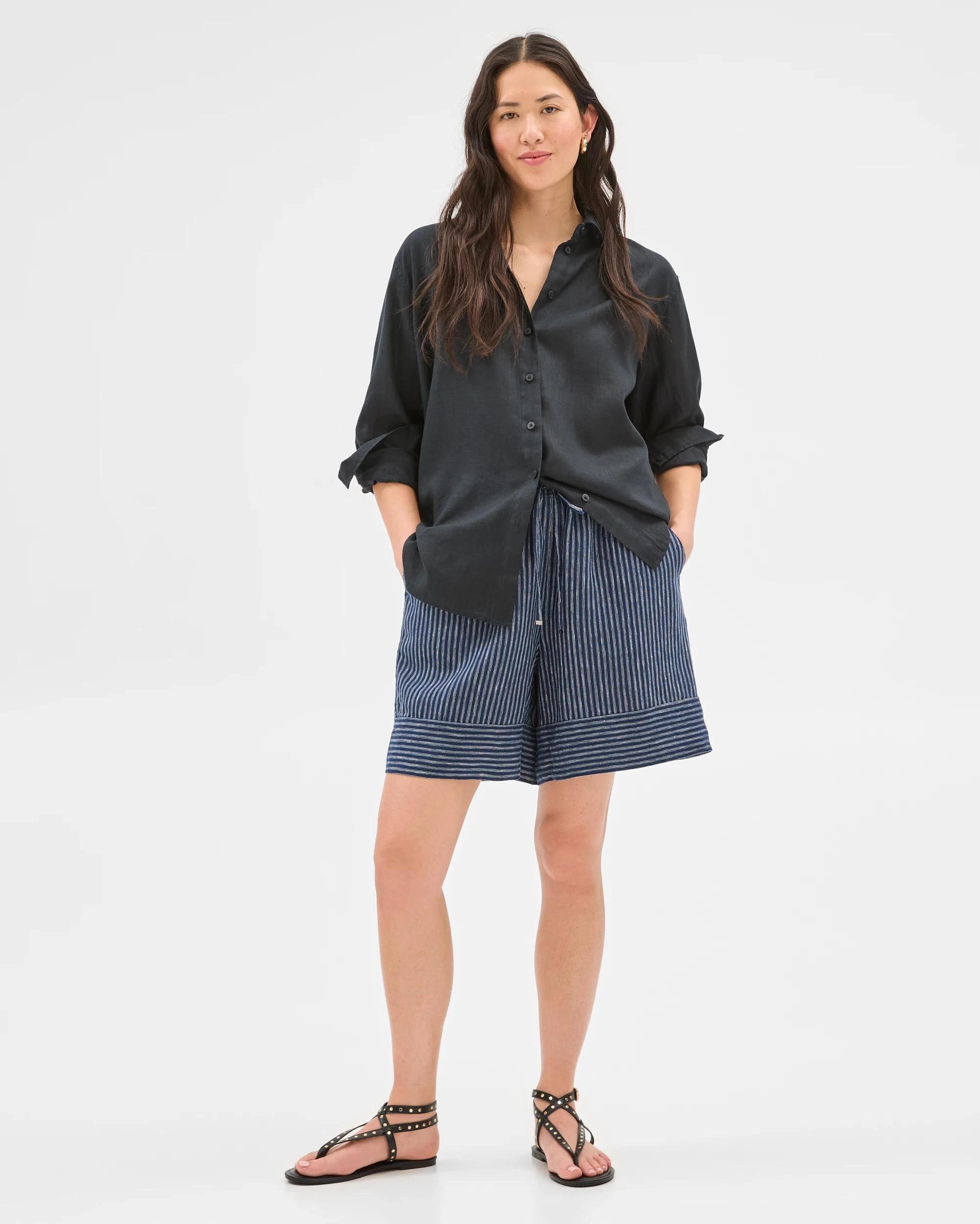 1 Target European Linen Long Shorts NAVY STRIPE, 1 of 7