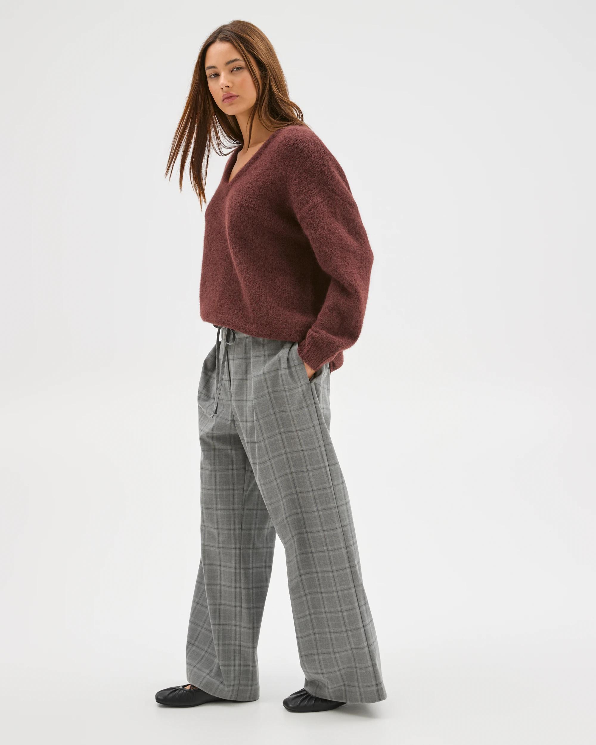 1 Lily Loves V-Neck Fluffy Knit Jumper BURGUNDY, 1 of 6