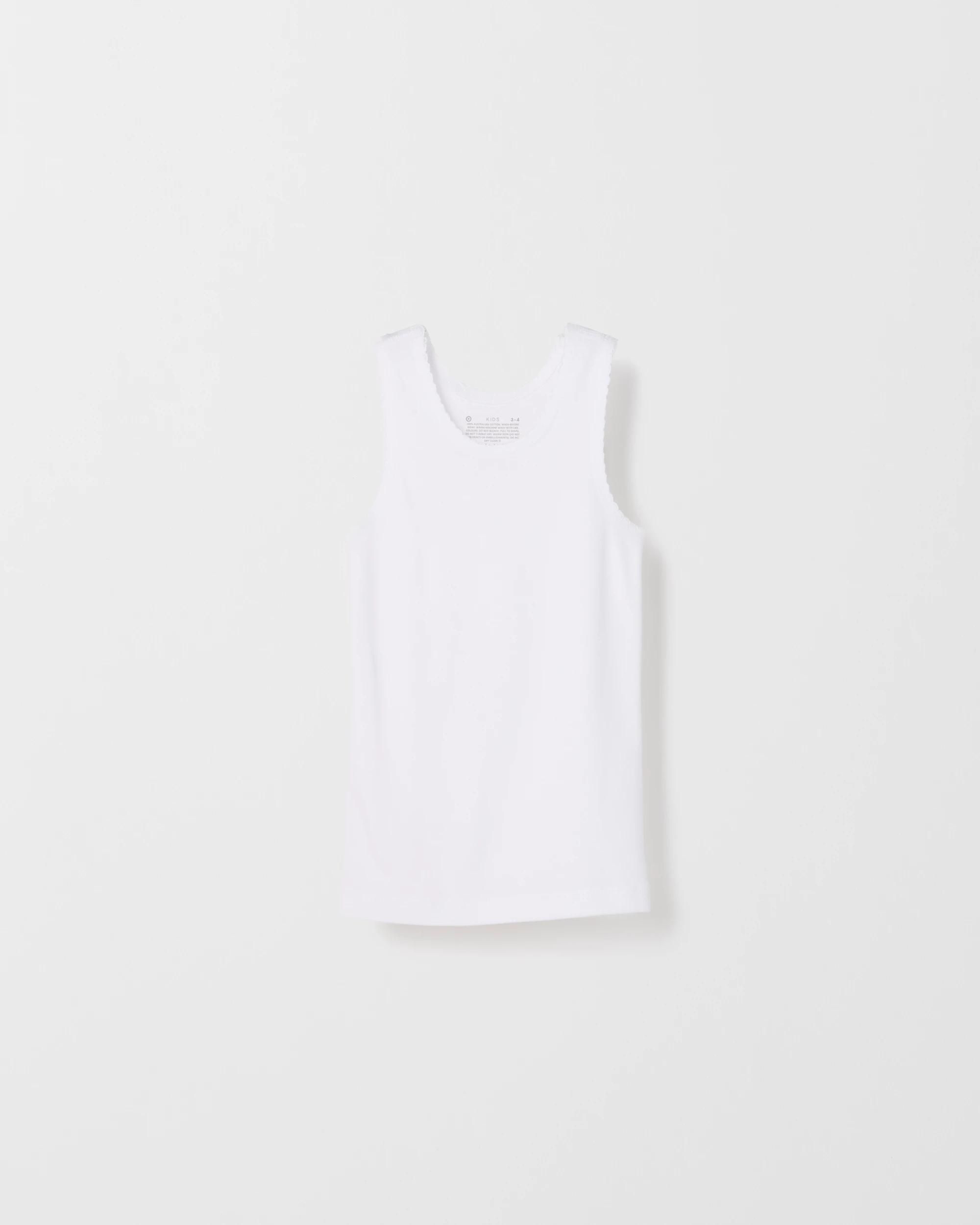 2 Target Kids Australian Cotton 3 Pack Younger Girls Vest WHITE, 2 of 3