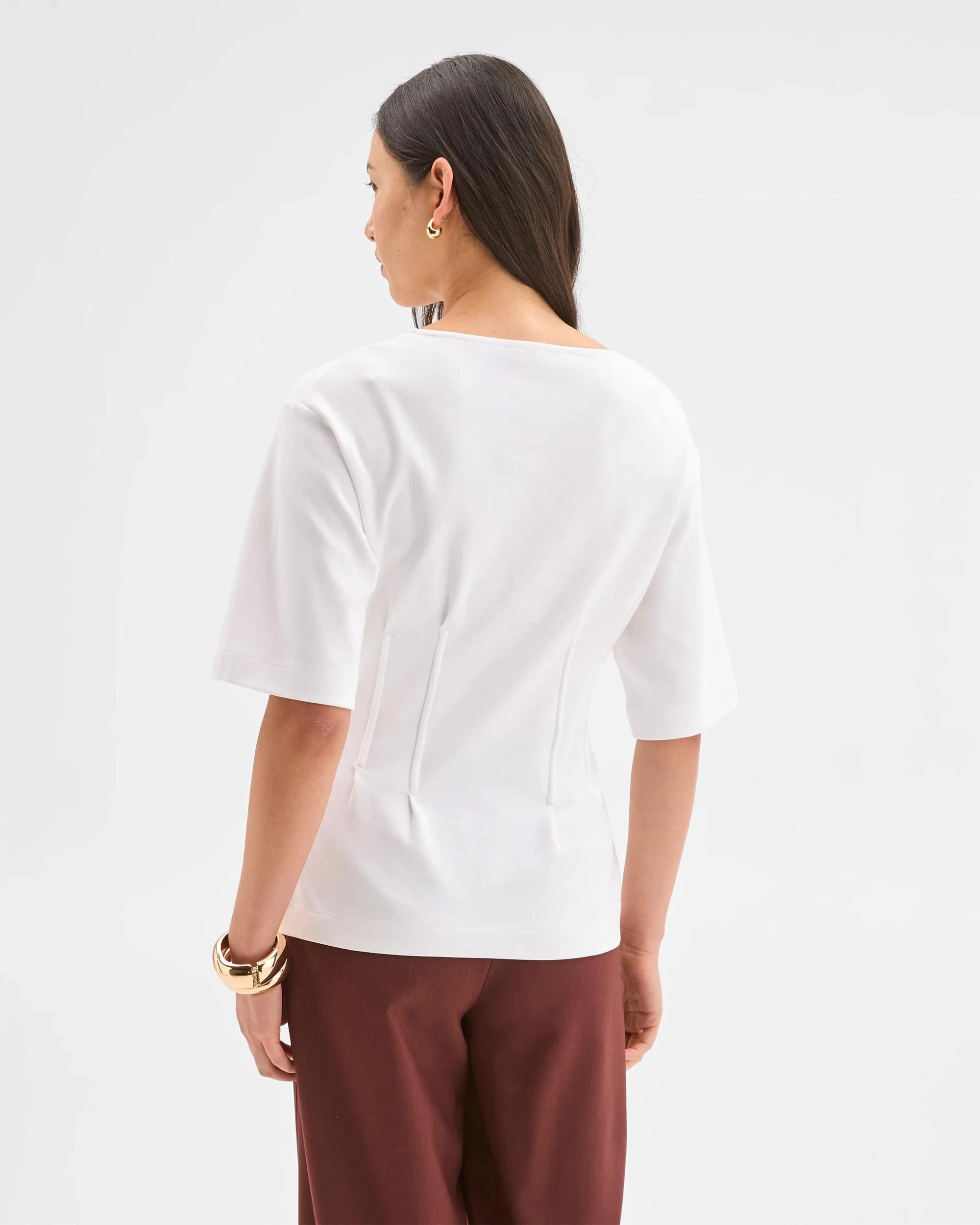 6 Preview Australian Cotton Blend Short Sleeve Knit Waisted Top CLOUD DANCER, 6 of 6