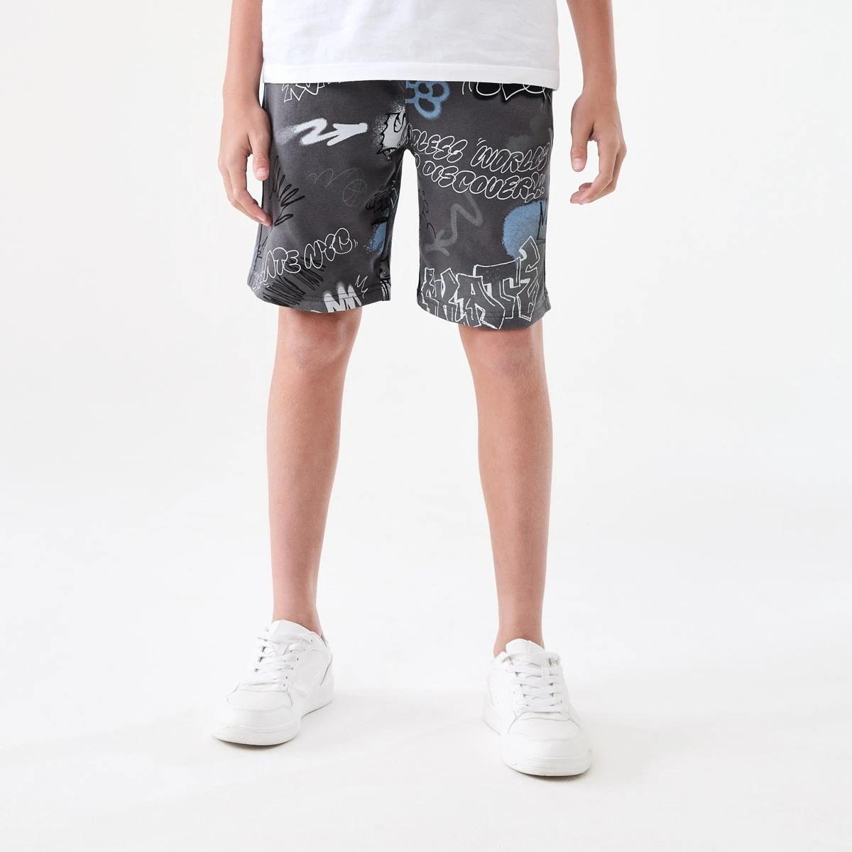 1 Printed Knit Shorts GRAFFITI OVERSPRAY GREY, 1 of 7