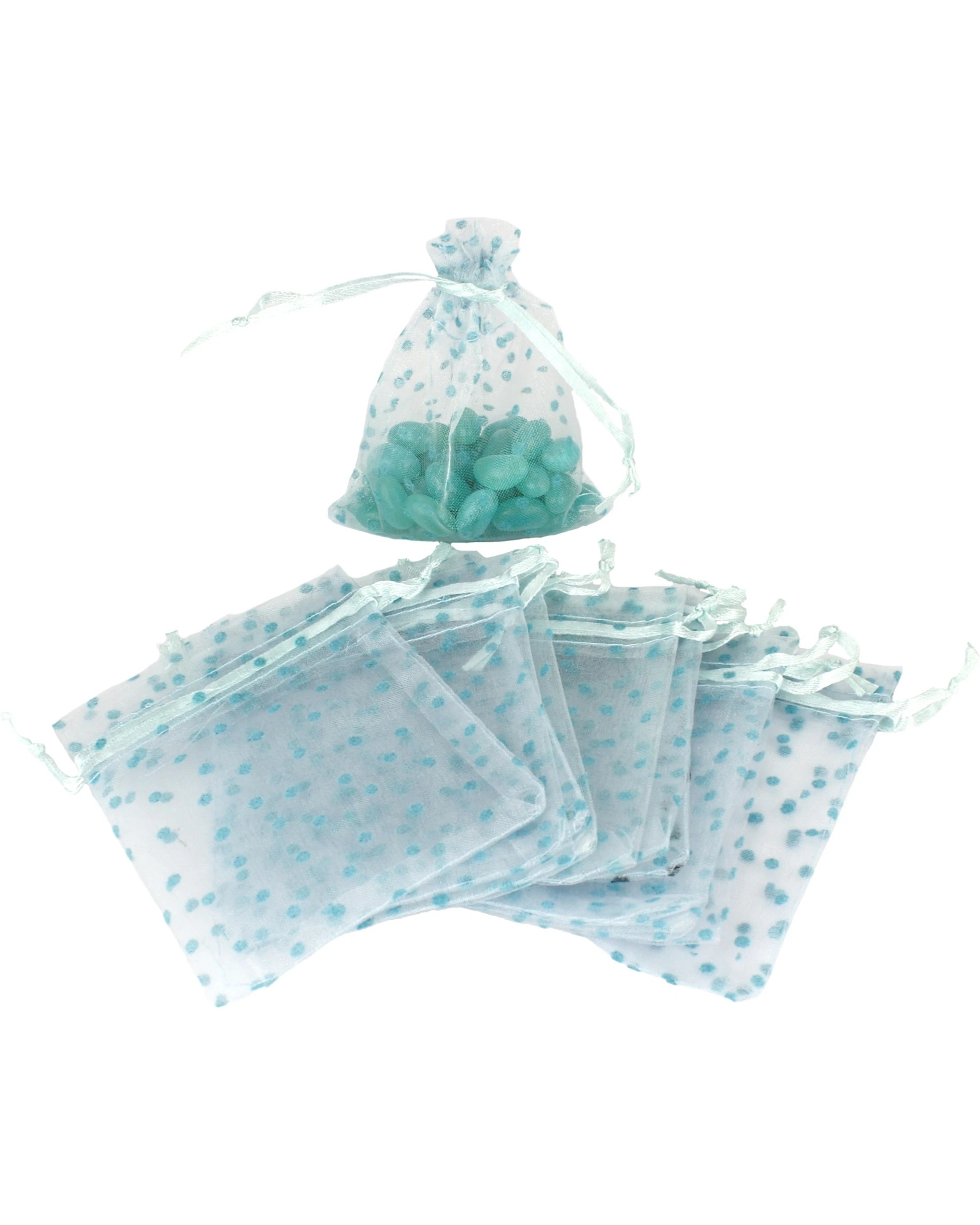 1 Amscan Inc. Polka Dot Organza Bag Pack of 12 - Blue, 1 of 2