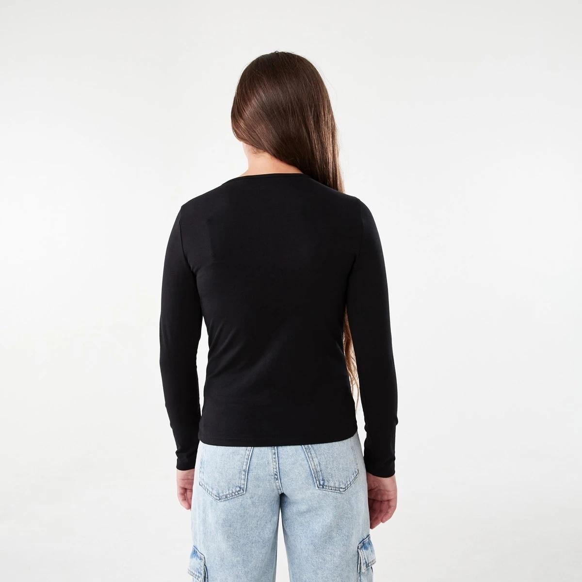 2 Plain Long Sleeve Top Black, 2 of 8