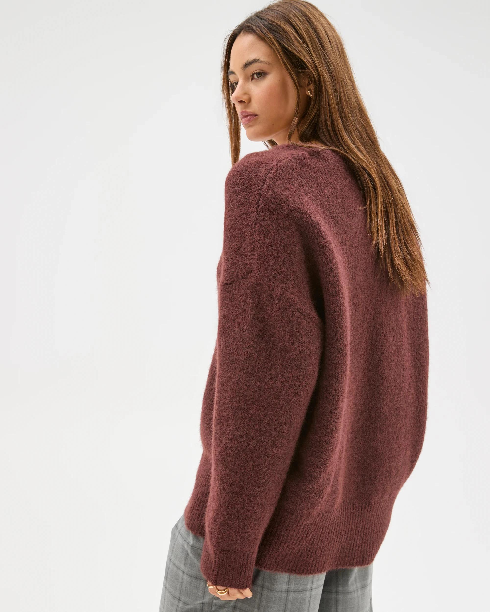 4 Lily Loves V-Neck Fluffy Knit Jumper BURGUNDY, 4 of 6